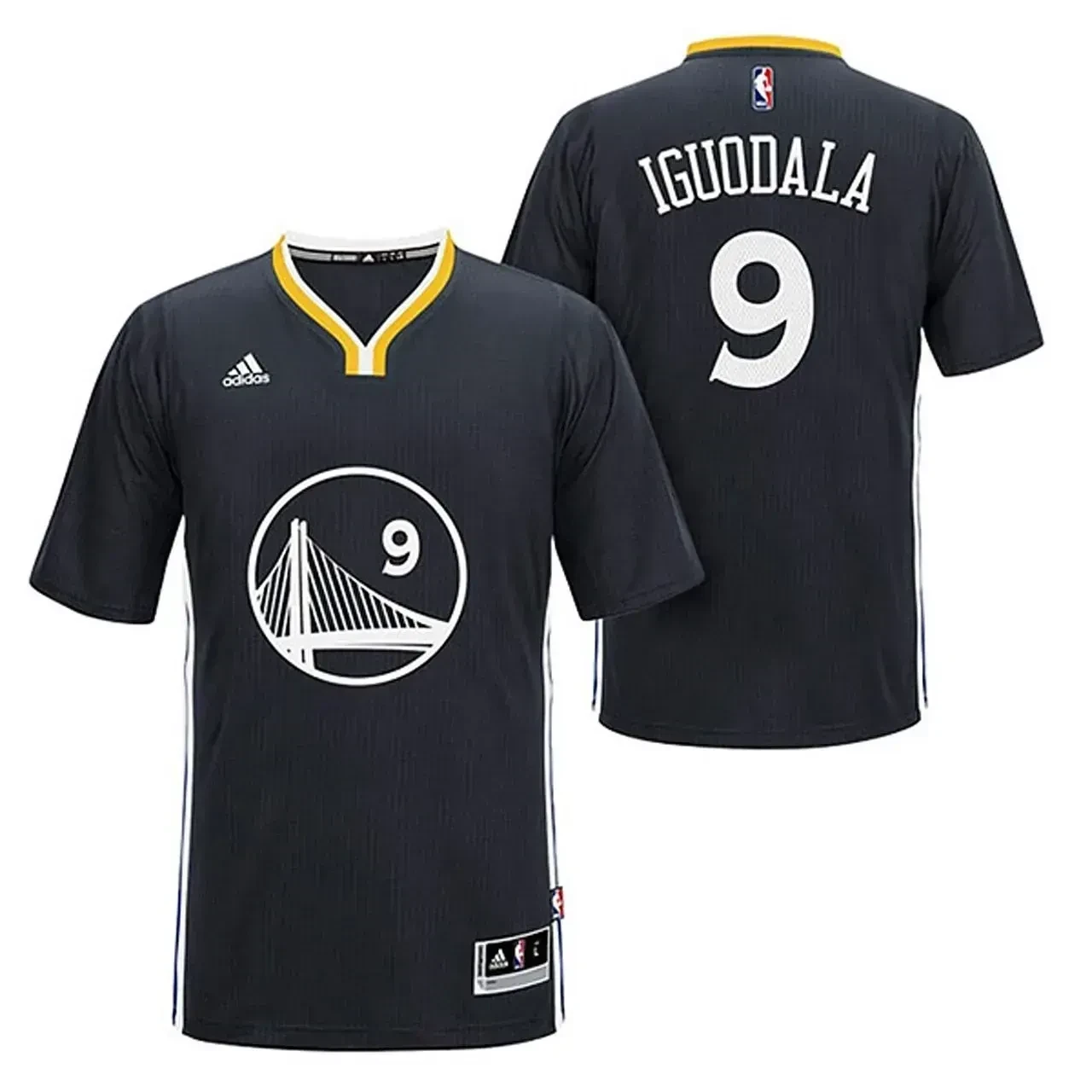 Men's Male Andre Iguodala Golden State Warriors 9 2014-15 New Swingman Black Jersey With Sleeves Jersey