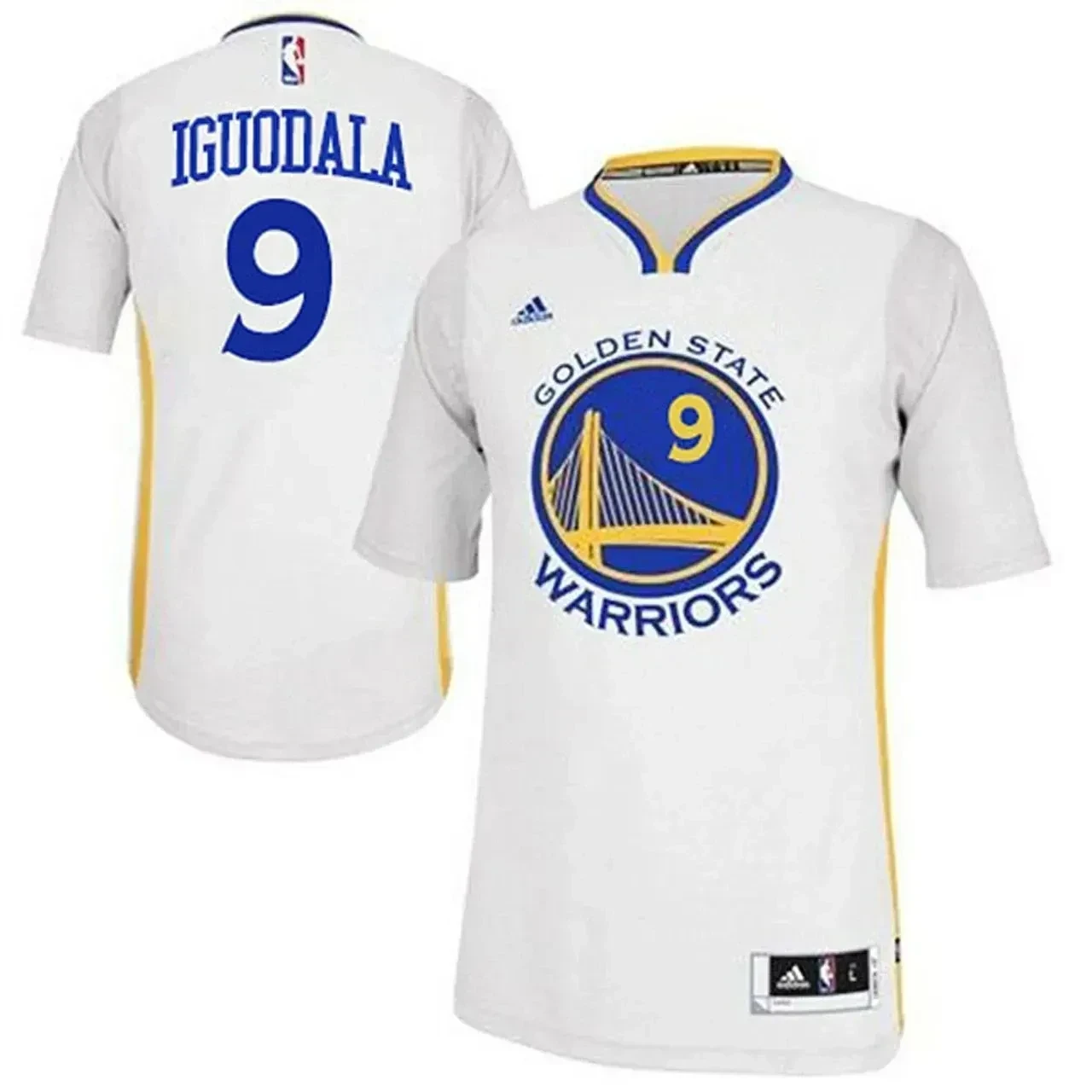 Men's Male Andre Iguodala Golden State Warriors 9 2014-15 New Swingman White Jersey With Sleeves Jersey