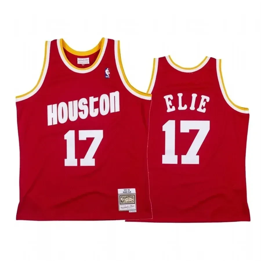 Men's Mario Elie 17 Houston Rockets Red Hardwood Classics Jersey