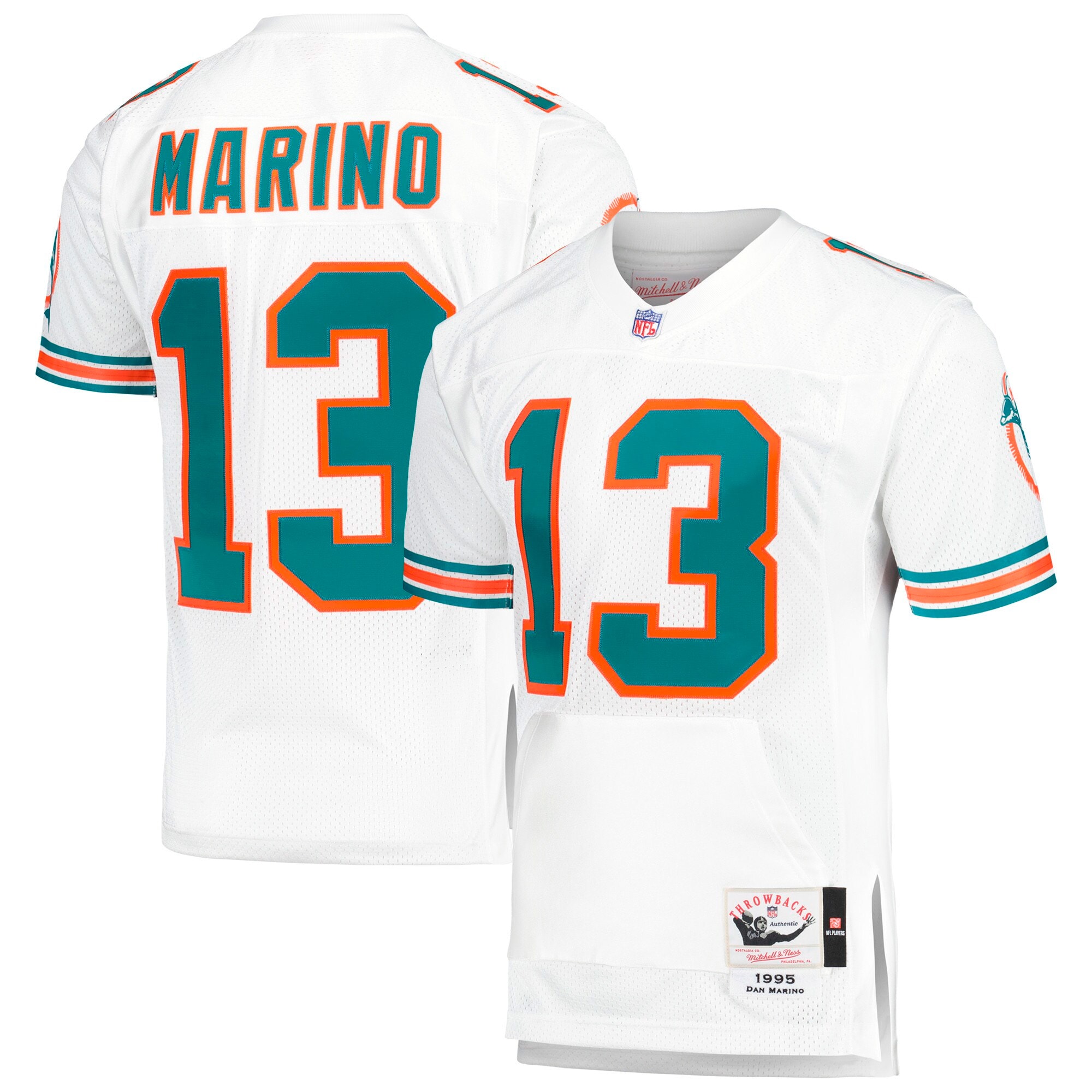 Men's Miami Dolphins 1995 Dan Marino Mitchell & Ness White Throwback Retired Player Pocket Jersey Js2301
