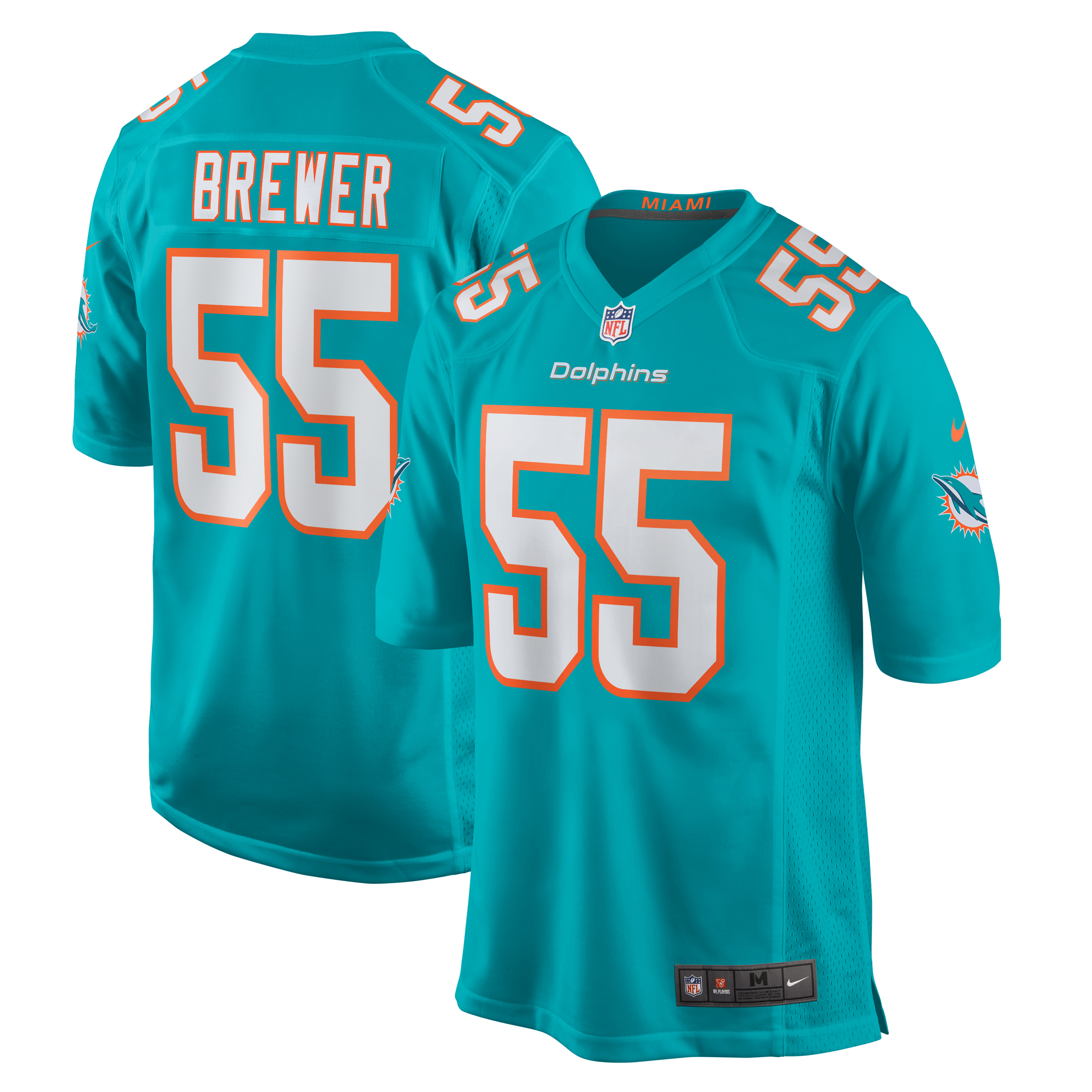 Men's Miami Dolphins Aaron Brewer Aqua Game Jersey Js8213