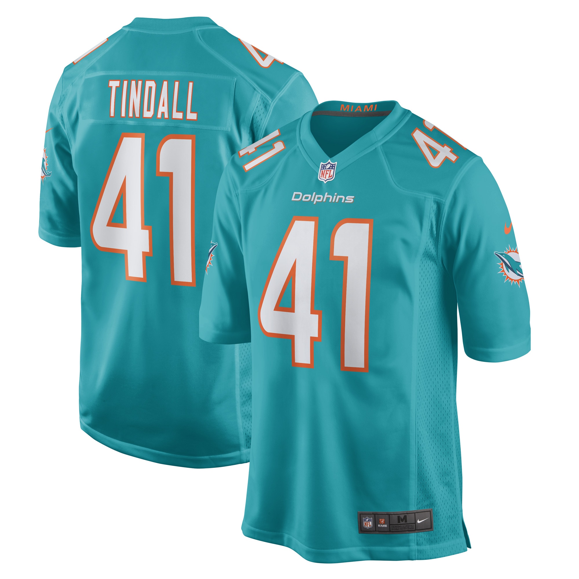 Men's Miami Dolphins Channing Tindall Aqua Game Player Jersey Js5392
