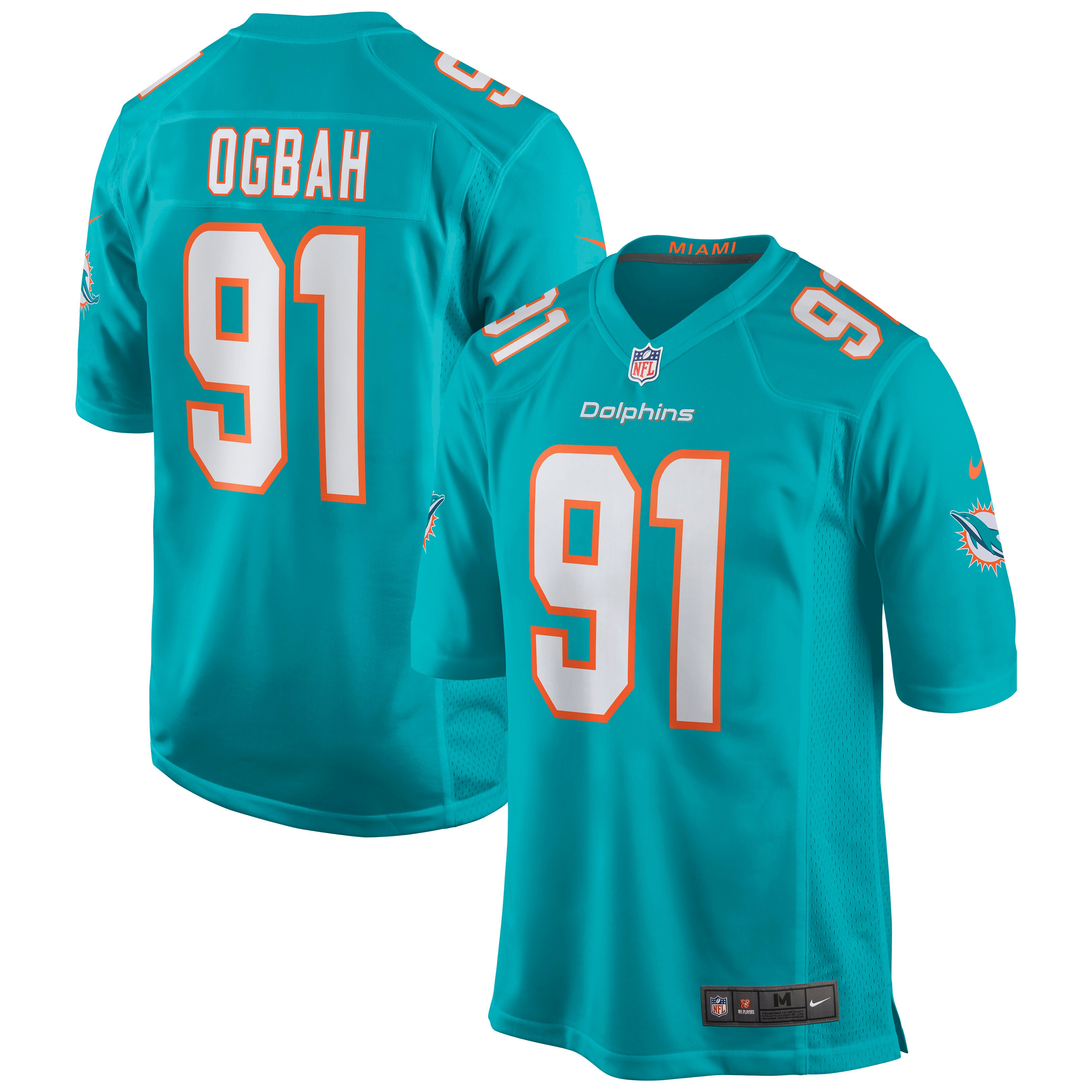 Men's Miami Dolphins Emmanuel Ogbah Aqua Game Jersey Js4251