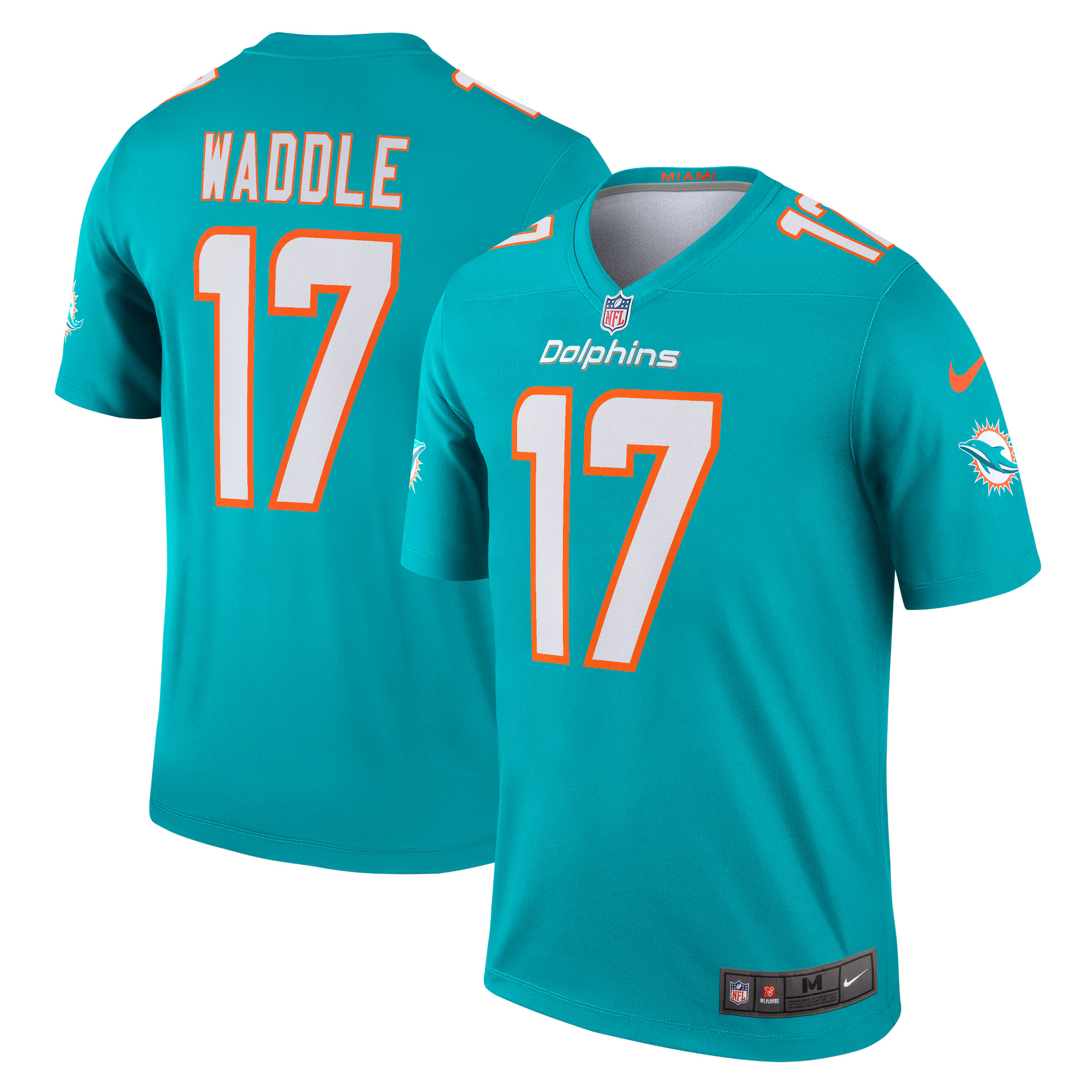 Men's Miami Dolphins Jaylen Waddle Aqua Team Legend Player Performance Top Js7380