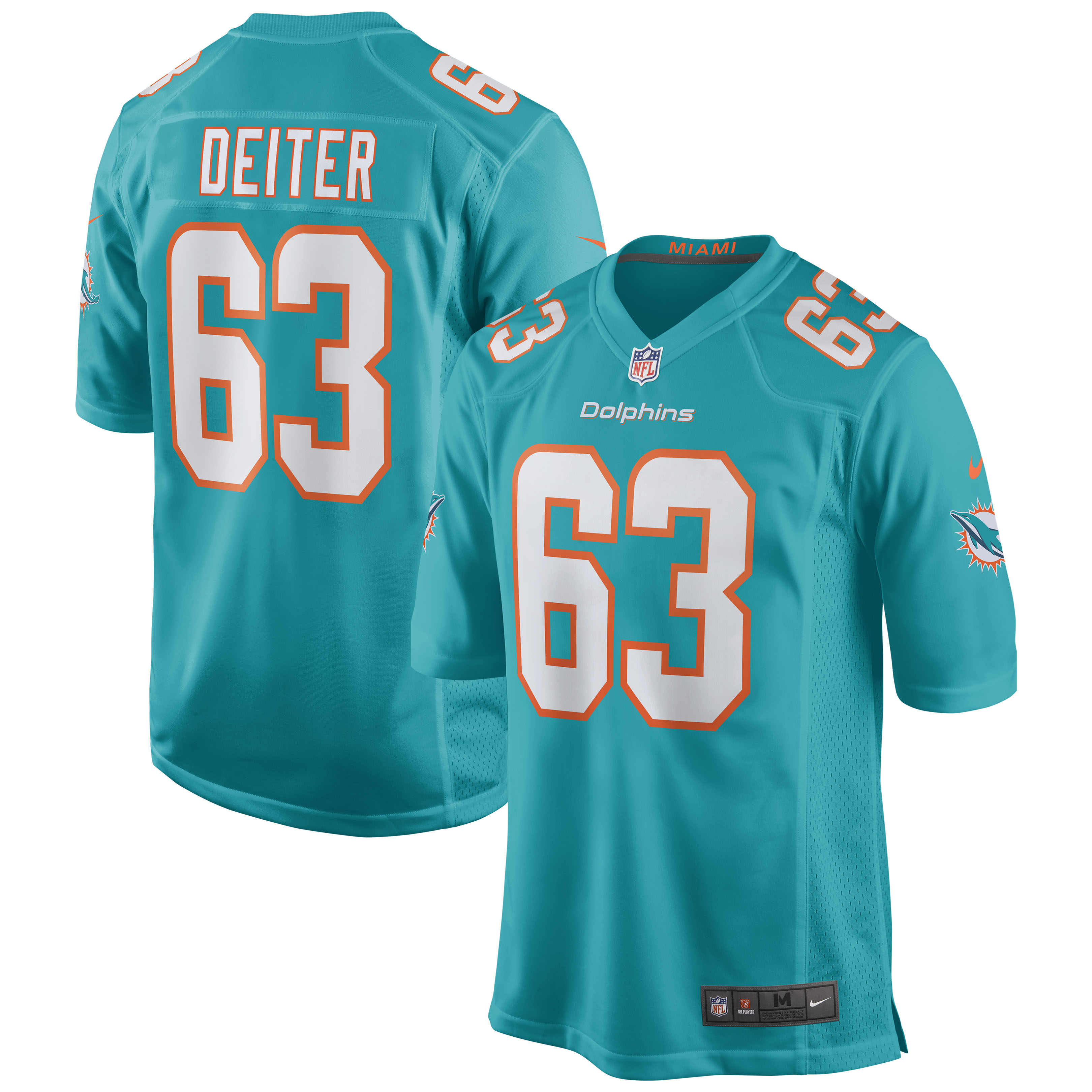 Men's Miami Dolphins Michael Deiter Aqua Game Jersey Js3719