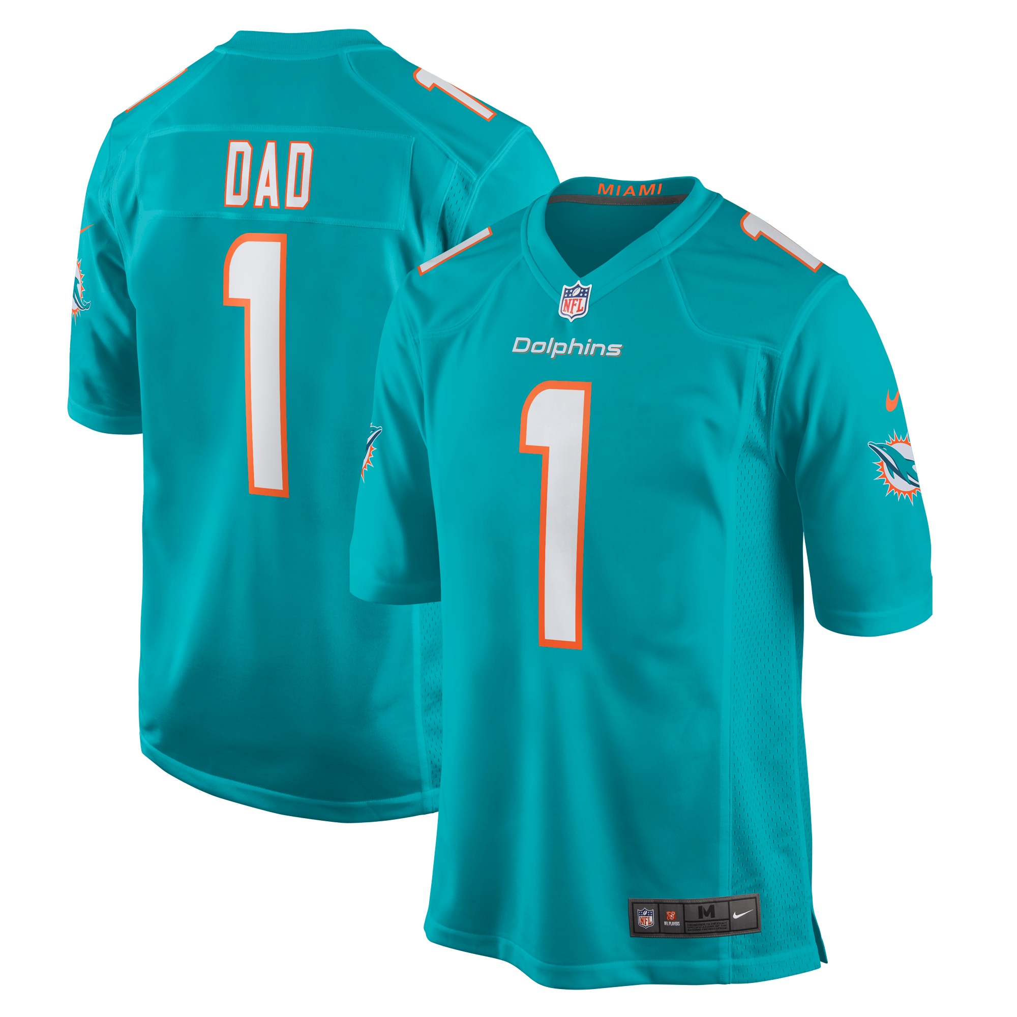 Men's Miami Dolphins Number 1 Dad Aqua Game Jersey Js6855