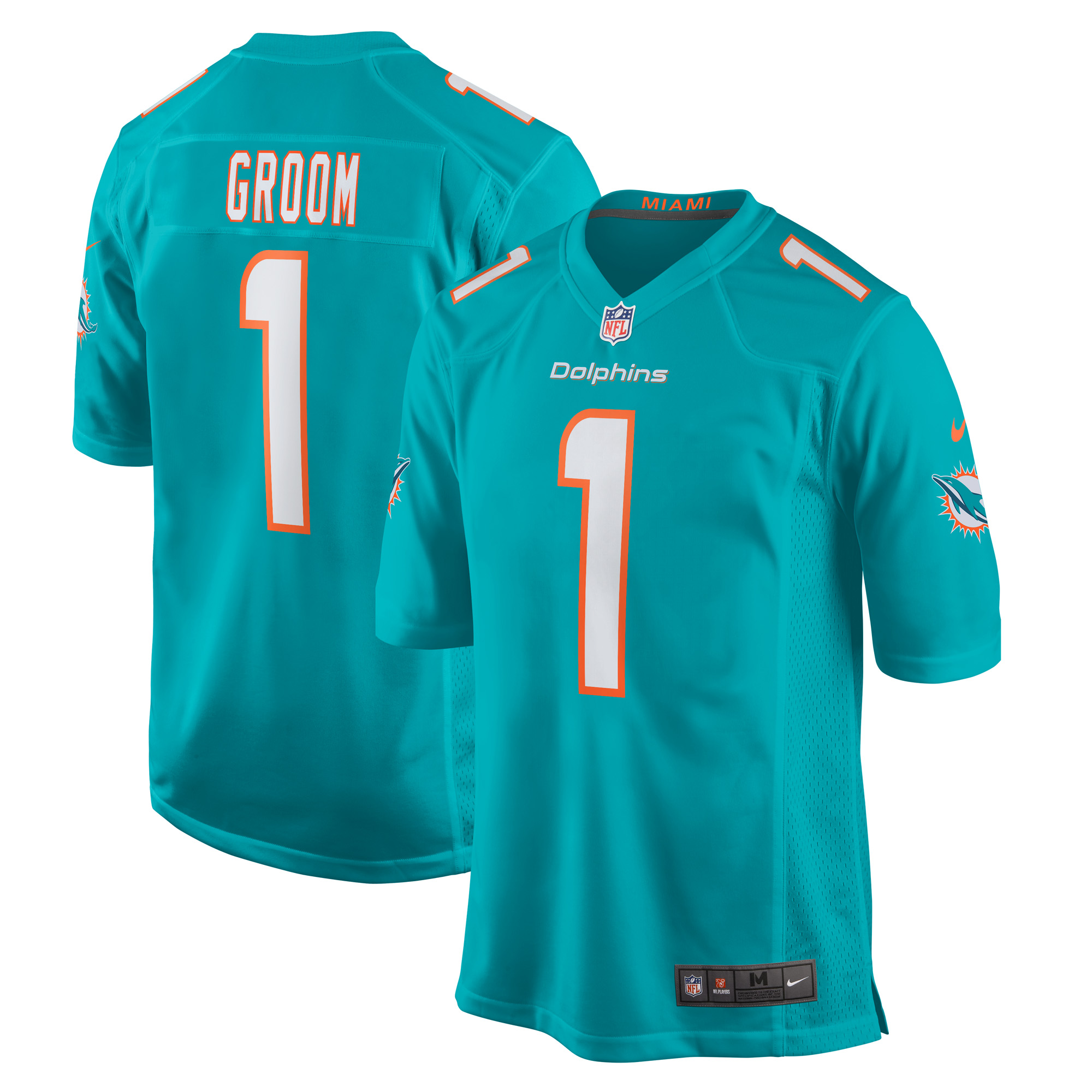 Men's Miami Dolphins Number 1 Groom Aqua Game Jersey Js5232