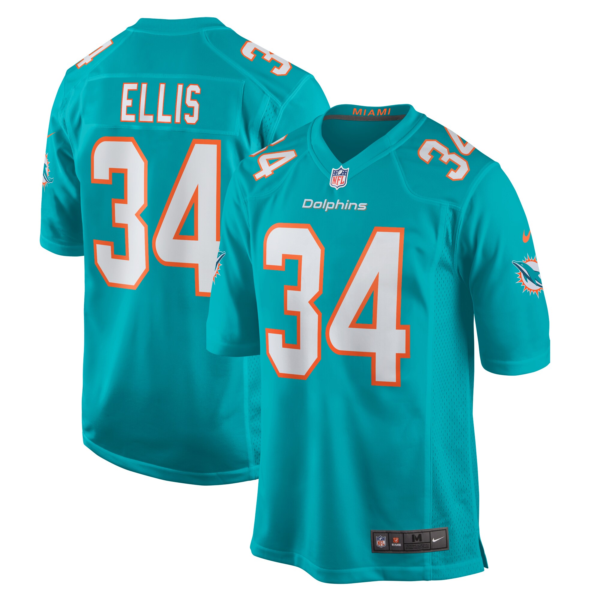 Men's Miami Dolphins Tino Ellis Aqua Home Game Player Jersey Js9759