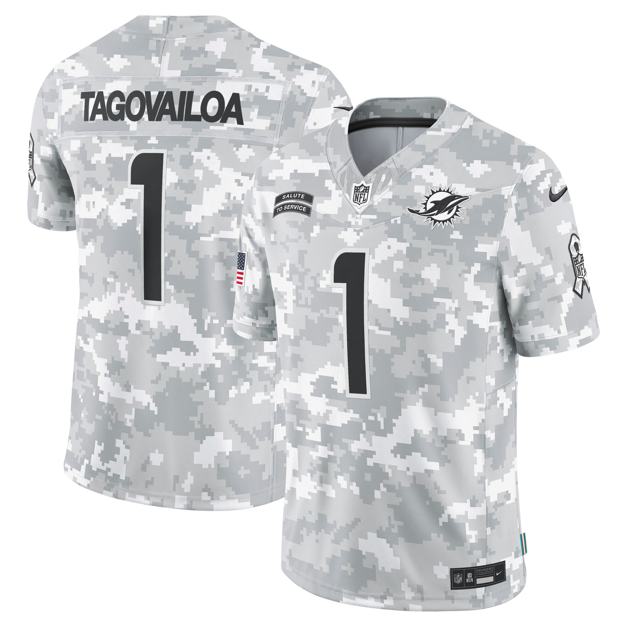 Men's Miami Dolphins Tua Tagovailoa Arctic Camo 2024 Salute To Service Limited Jersey Js9861