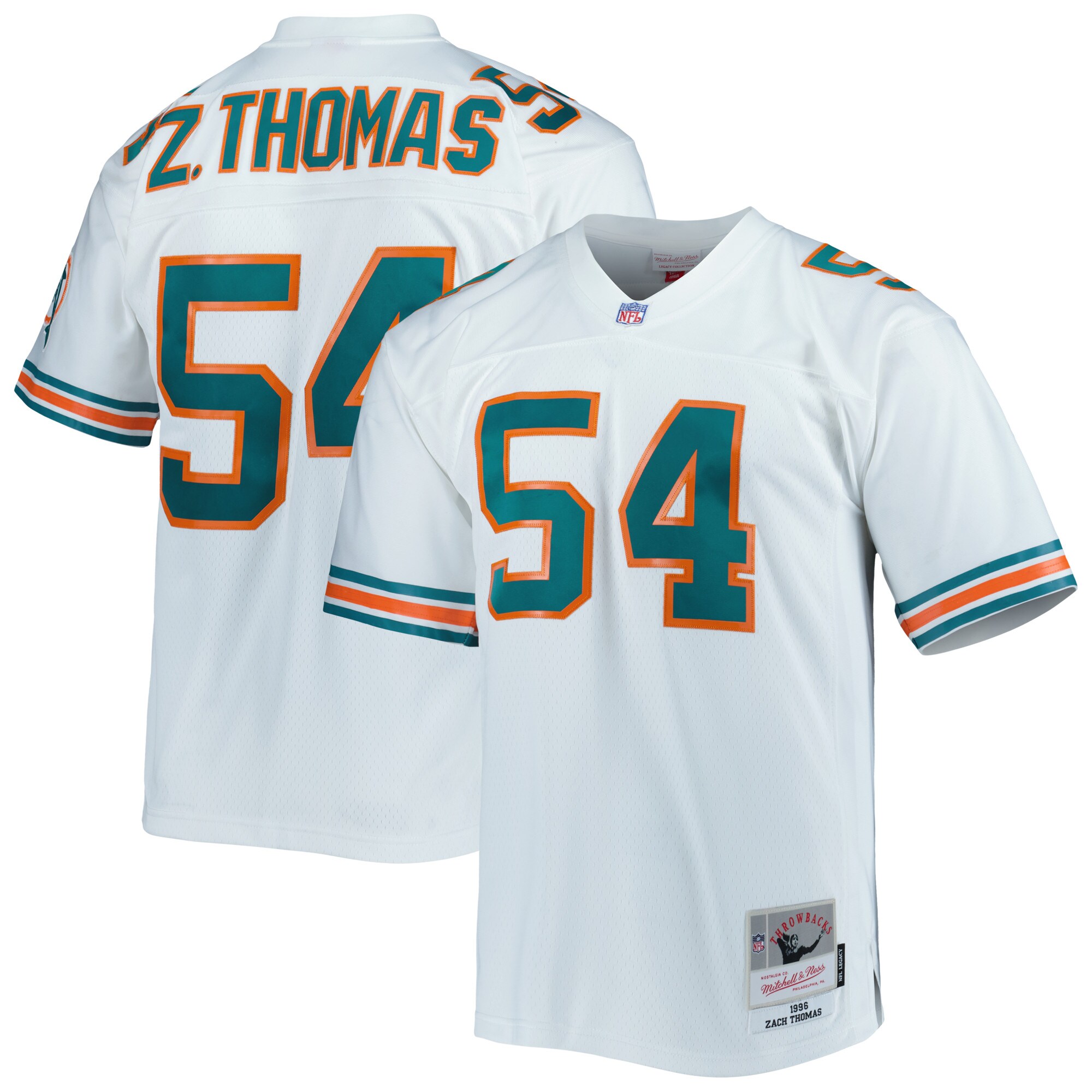 Men's Miami Dolphins Zach Thomas Mitchell & Ness White Legacy Jersey Js3302