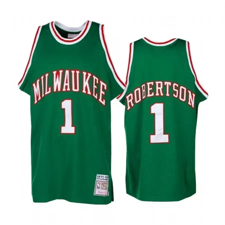 Men's Milwaukee Bucks 1 Oscar Robertson Green Hardwood Classics Jersey