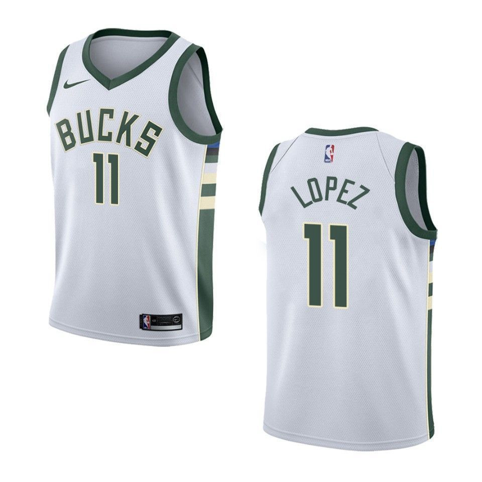 Men's Milwaukee Bucks 11 Brook Lopez Association Swingman Jersey - White