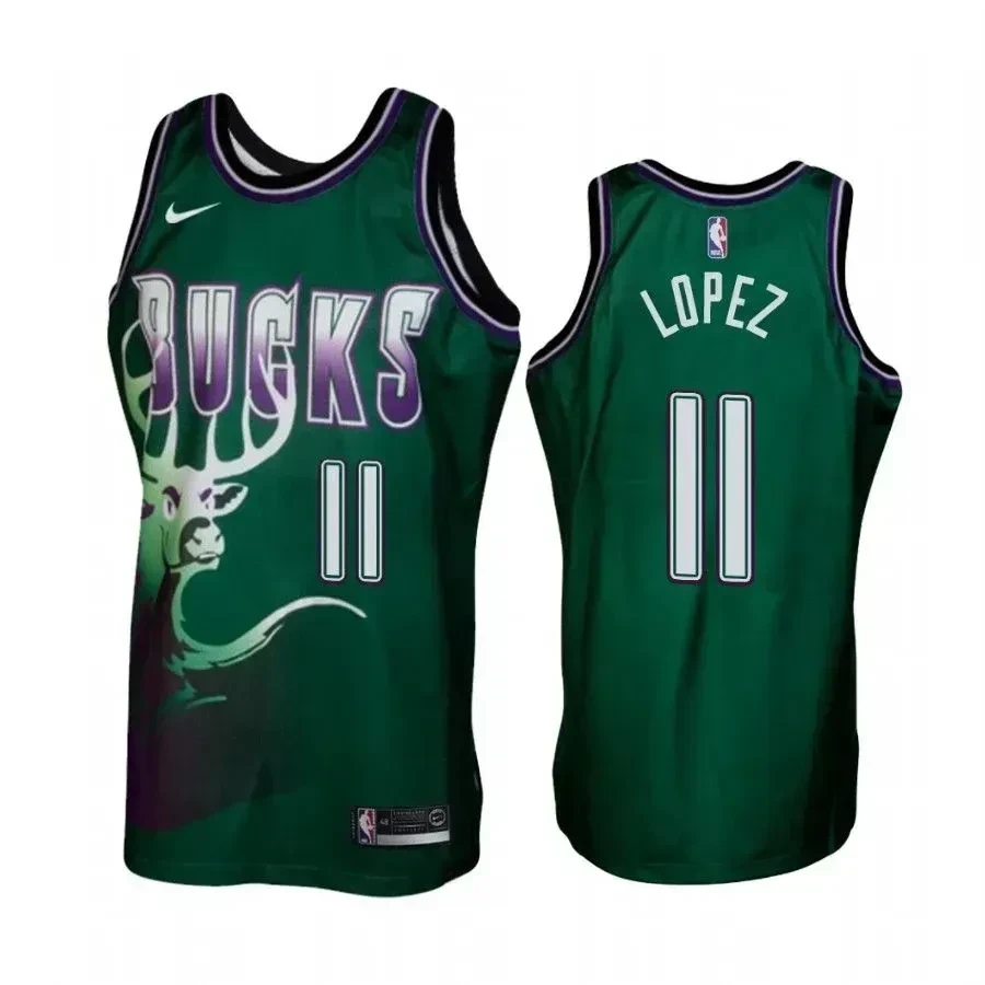 Men's Milwaukee Bucks 11 Brook Lopez Green Hardwood Classics Jersey