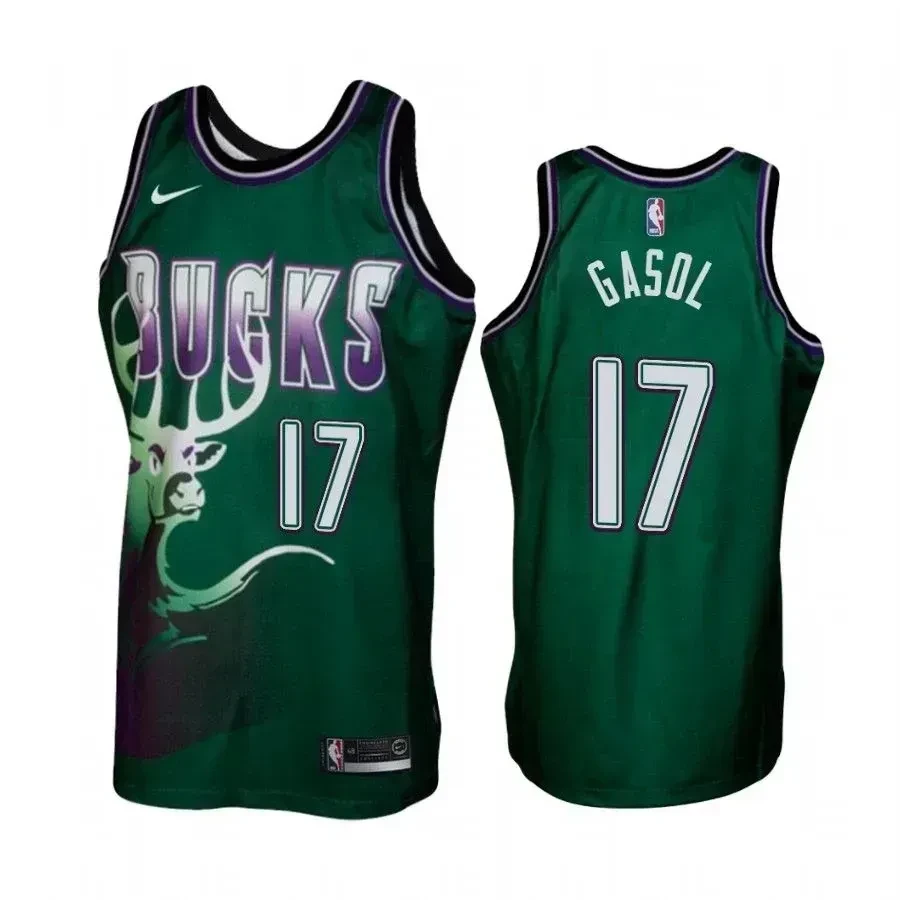 Men's Milwaukee Bucks 17 Pau Gasol Green Hardwood Classics Jersey