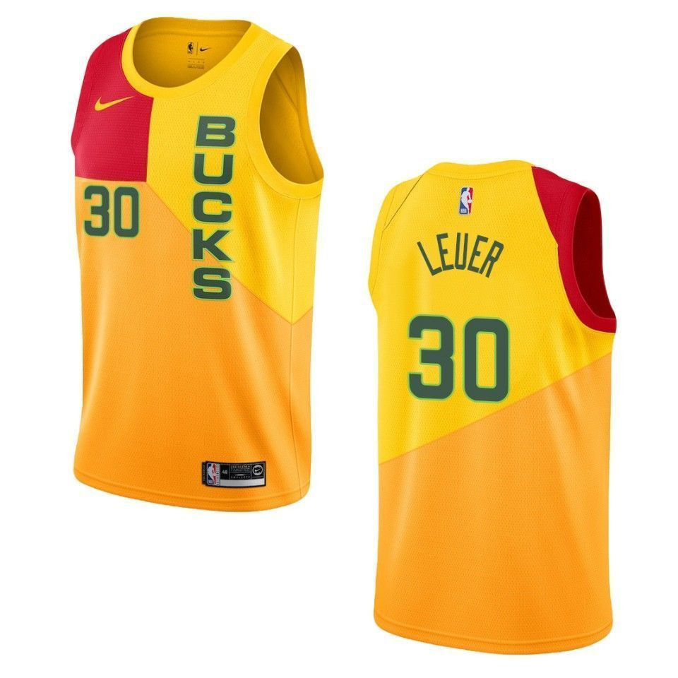 Men's Milwaukee Bucks 30 Jon Leuer City Swingman Jersey - Yellow
