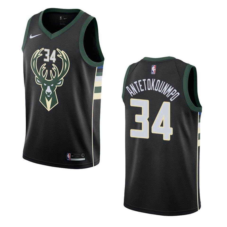 Men's Milwaukee Bucks 34 Giannis Antetokounmpo Statement Swingman Jersey - Black