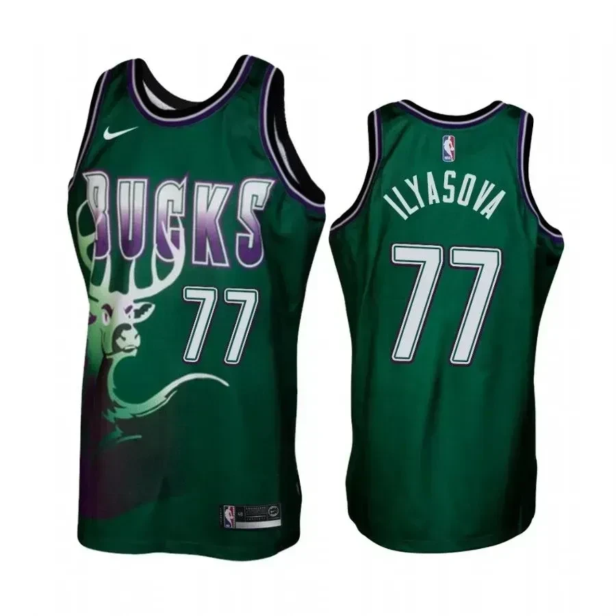 Men's Milwaukee Bucks 77 Ersan Ilyasova Green Hardwood Classics Jersey