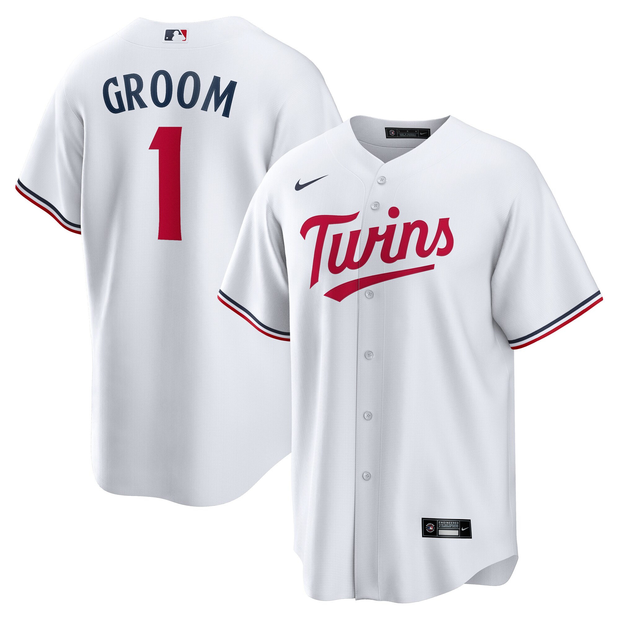 Men's Minnesota Twins White #1 Groom Home Jersey