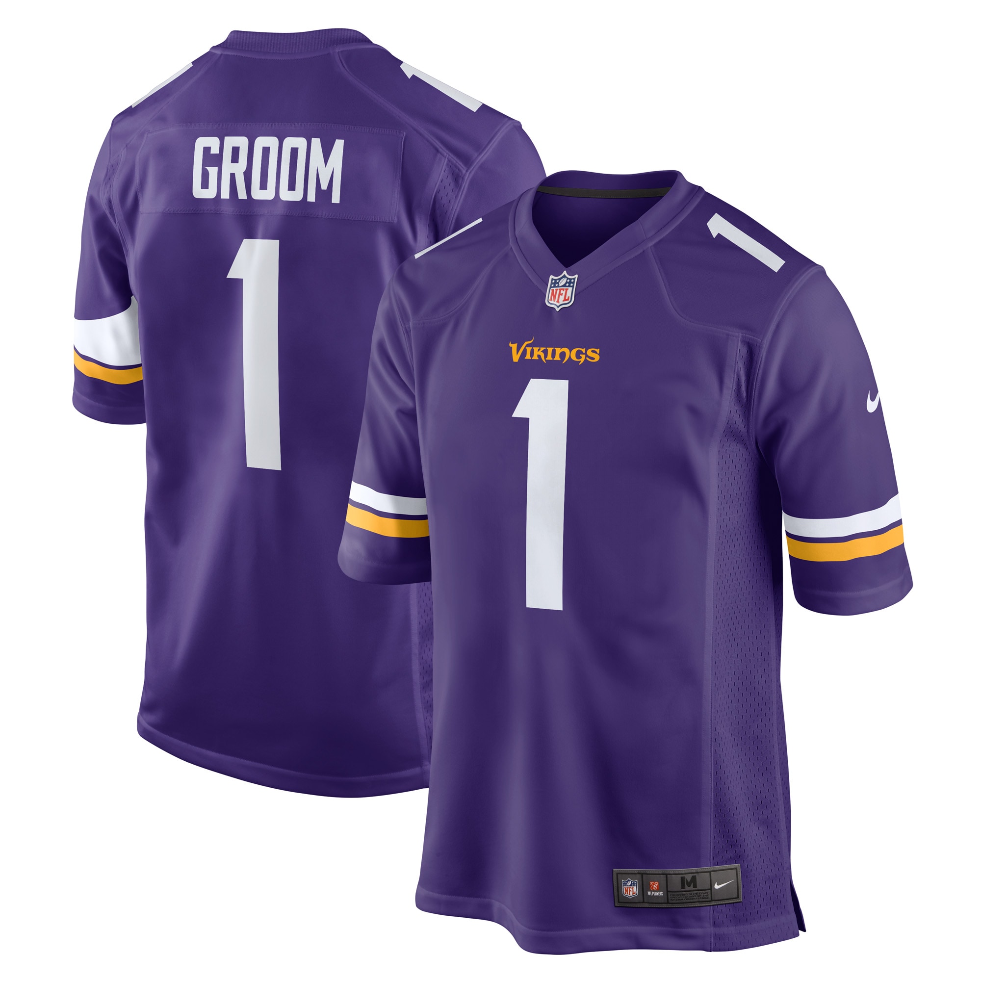 Men's Minnesota Vikings Number 1 Groom Purple Game Jersey Js8281