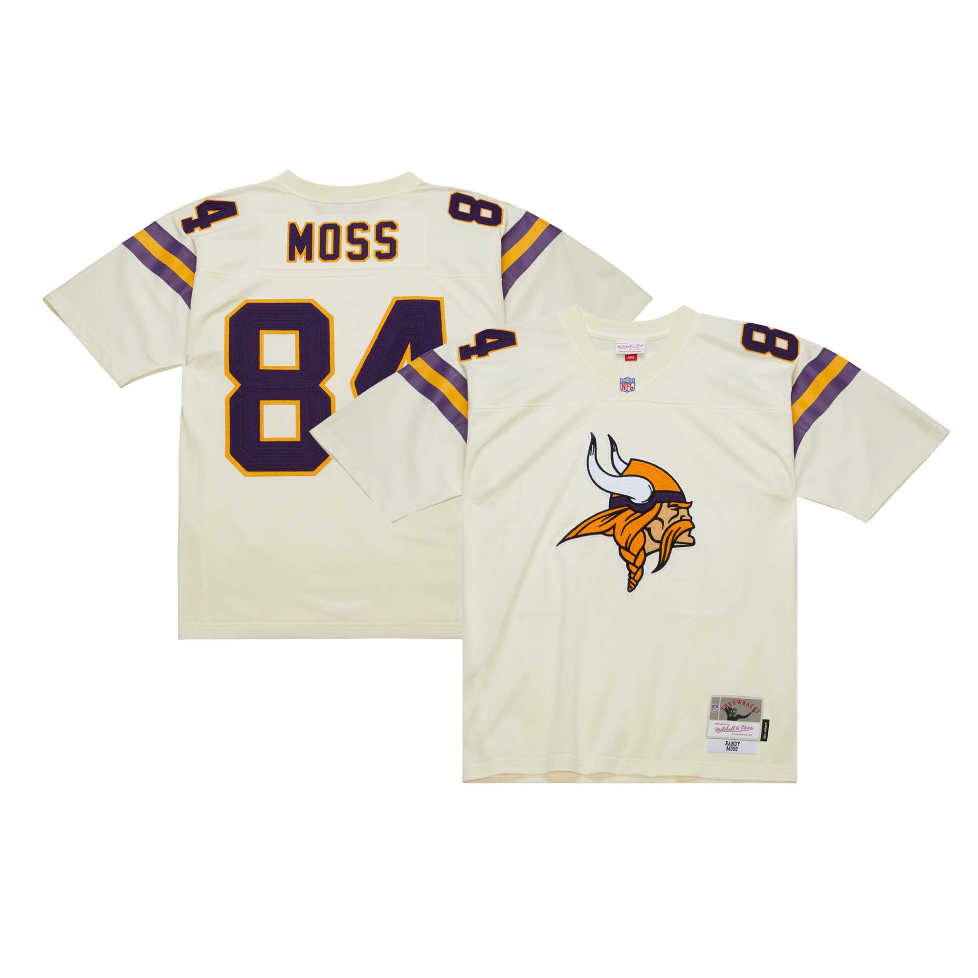 Men's Minnesota Vikings Randy Moss Mitchell & Ness Cream Chainstitch Legacy Jersey Js5971