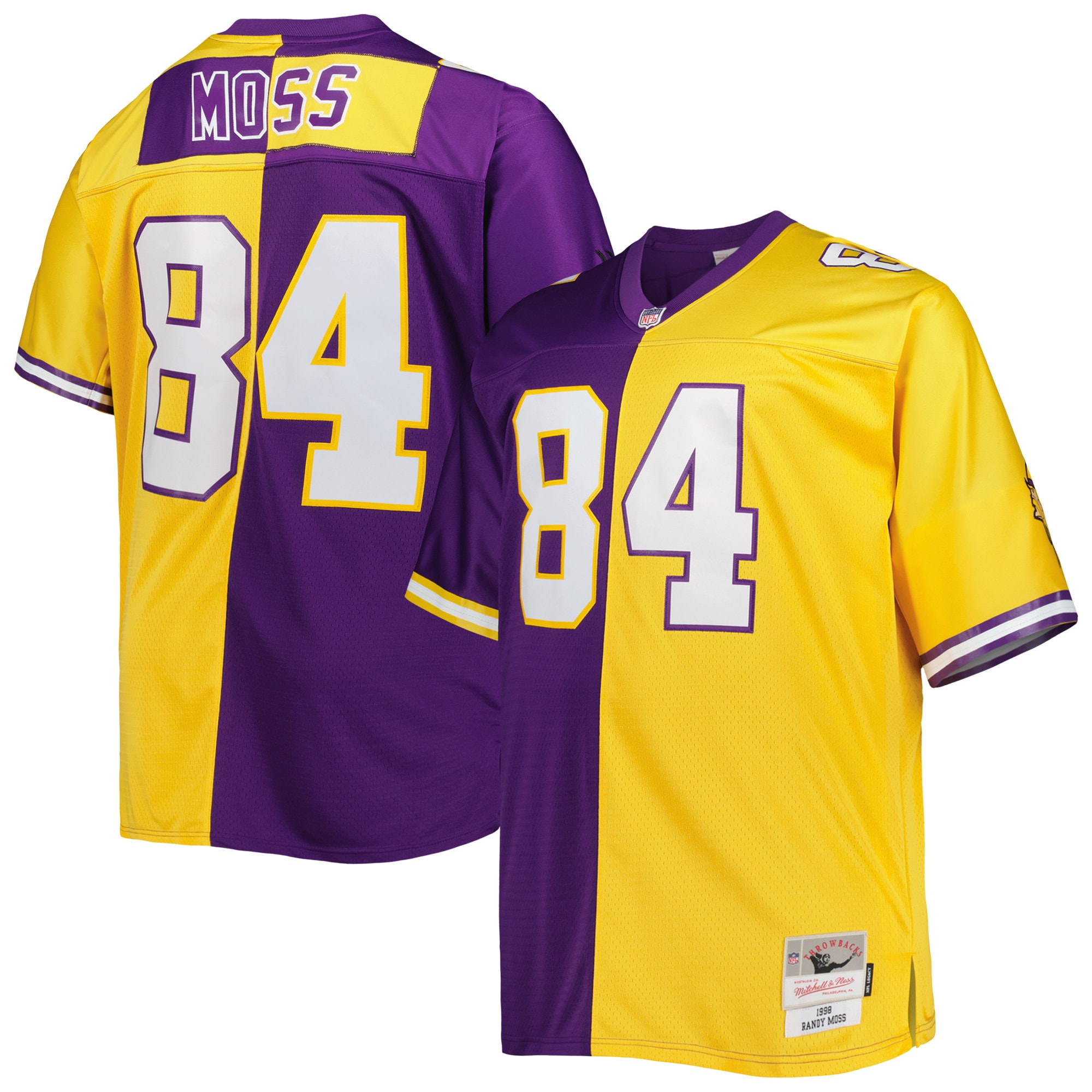 Men's Minnesota Vikings Randy Moss Mitchell & Ness Purple/gold Big & Tall Split Legacy Retired Player Jersey Js3574