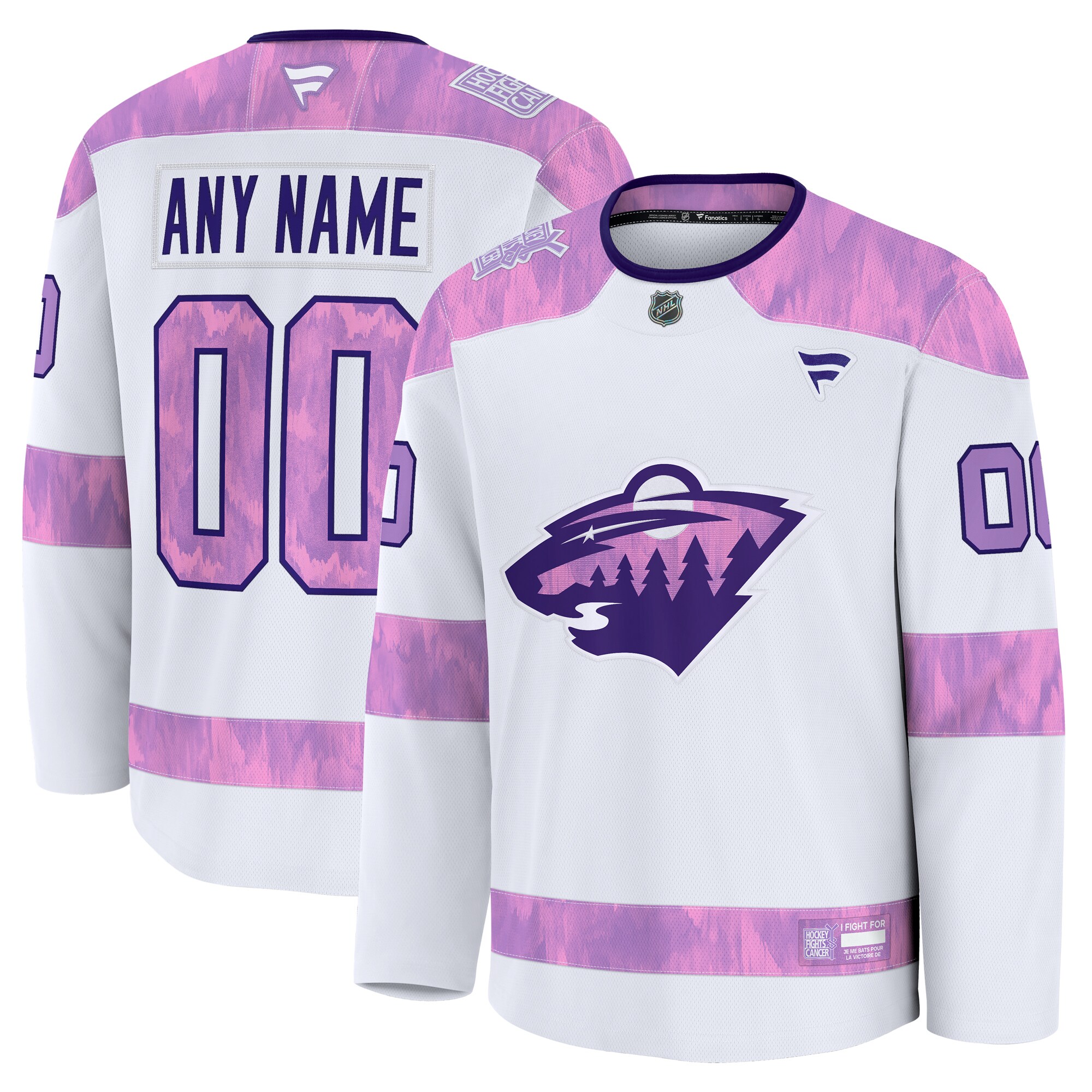 Men's Minnesota Wild White 2024 Hockey Fights Cancer Custom Practice Jersey