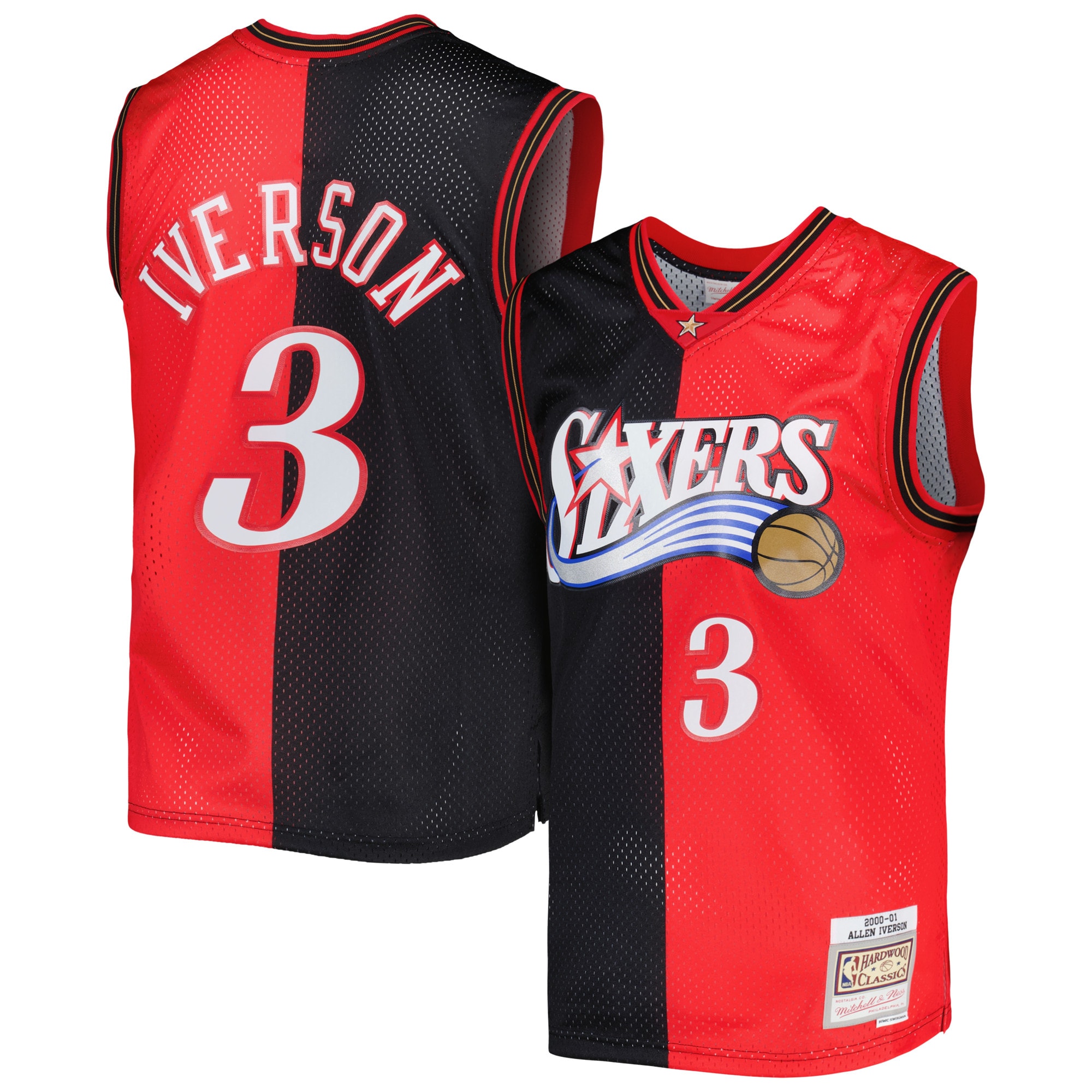 Men's Mitchell & Ness Allen Iverson Black/red Philadelphia 76ers Hardwood Classics 2000/01 Split Swingman Jersey