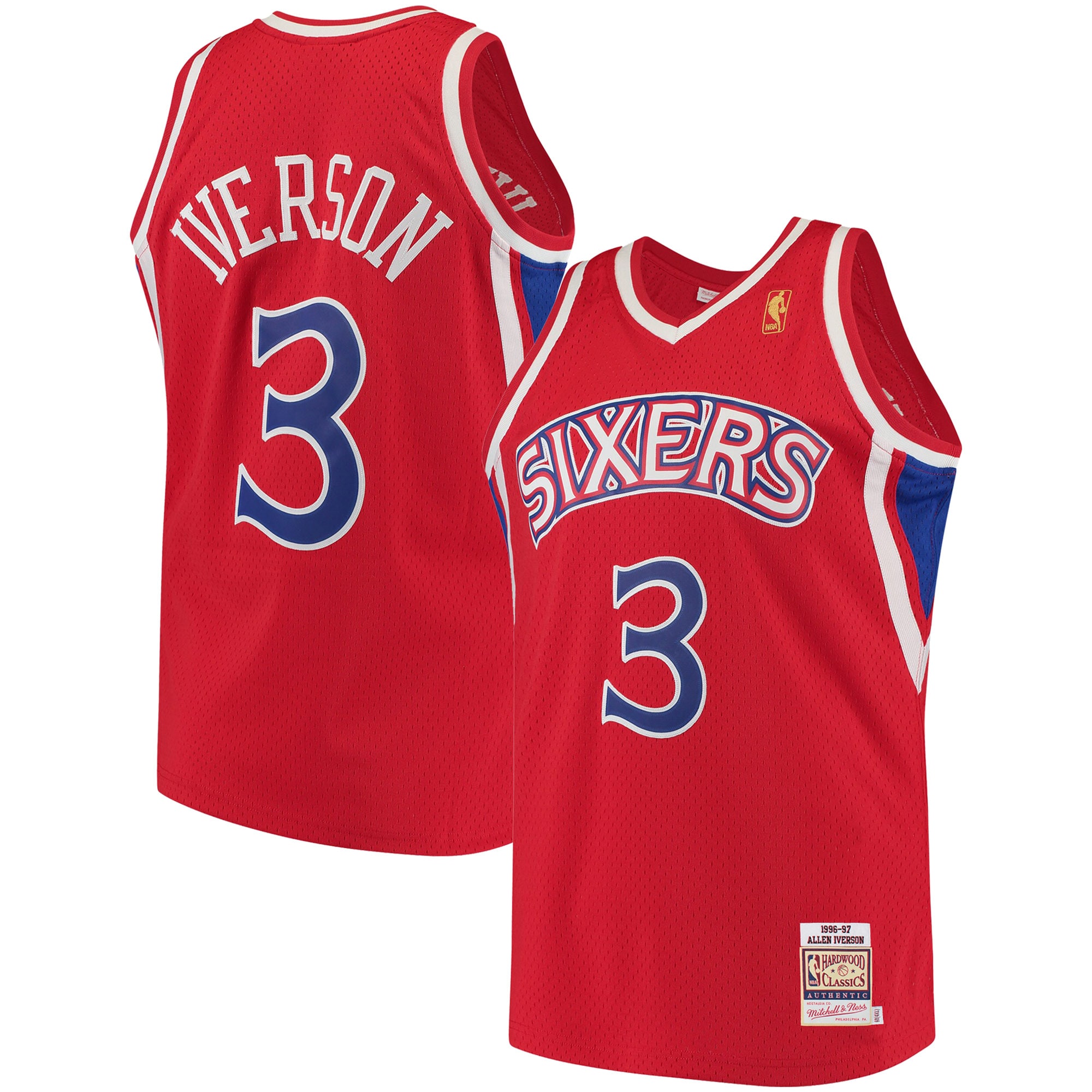 Men's Mitchell & Ness Allen Iverson Red Philadelphia 76ers Hardwood Classics Jersey