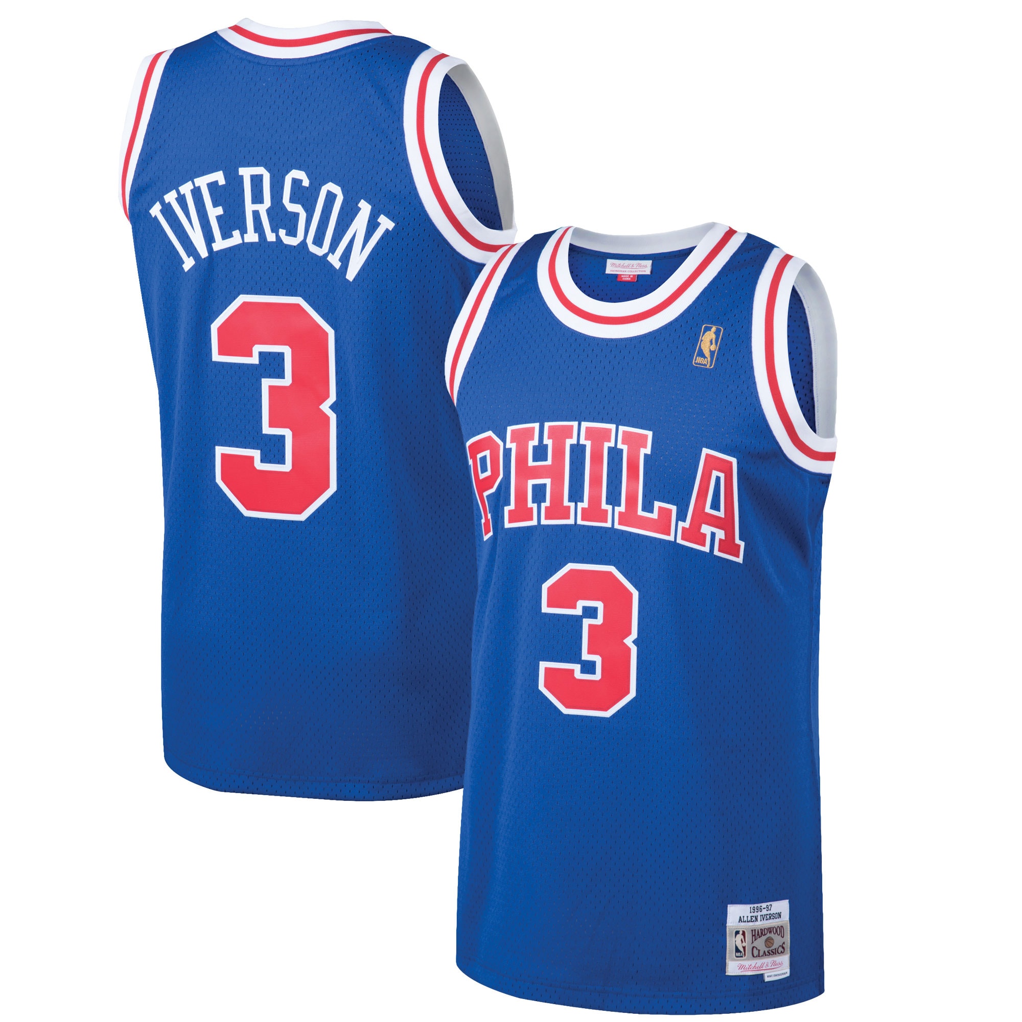 Men's Mitchell & Ness Allen Iverson Royal Philadelphia 76ers 1996-97 Hardwood Classics Swingman Jersey
