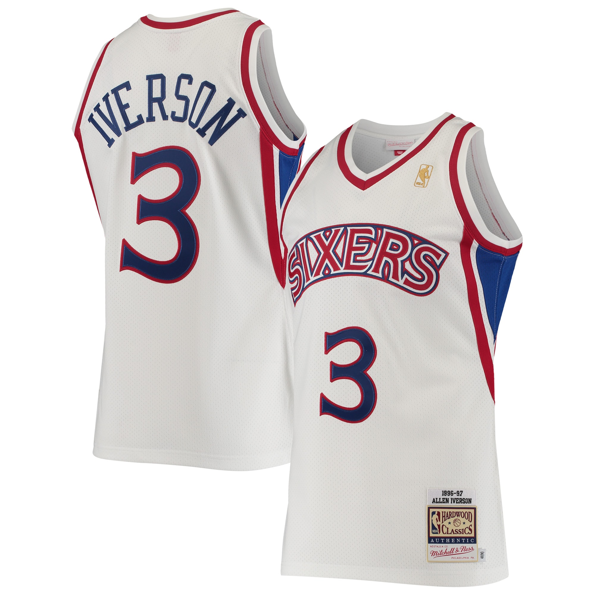 Men's Mitchell & Ness Allen Iverson White Philadelphia 76ers Hardwood Classics Jersey
