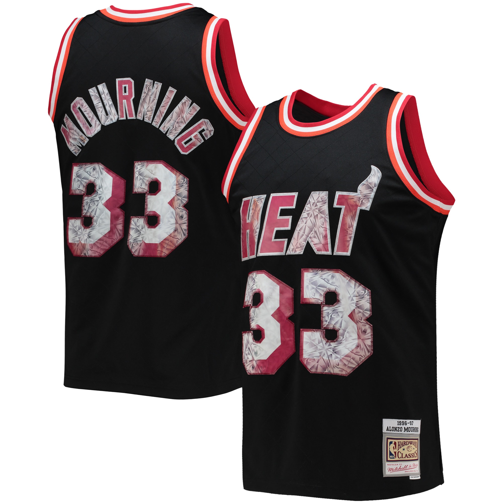 Men's Mitchell & Ness Alonzo Mourning Black Miami Heat 1996/97 Hardwood Classics Nba 75th Anniversary Diamond Swingman Jersey
