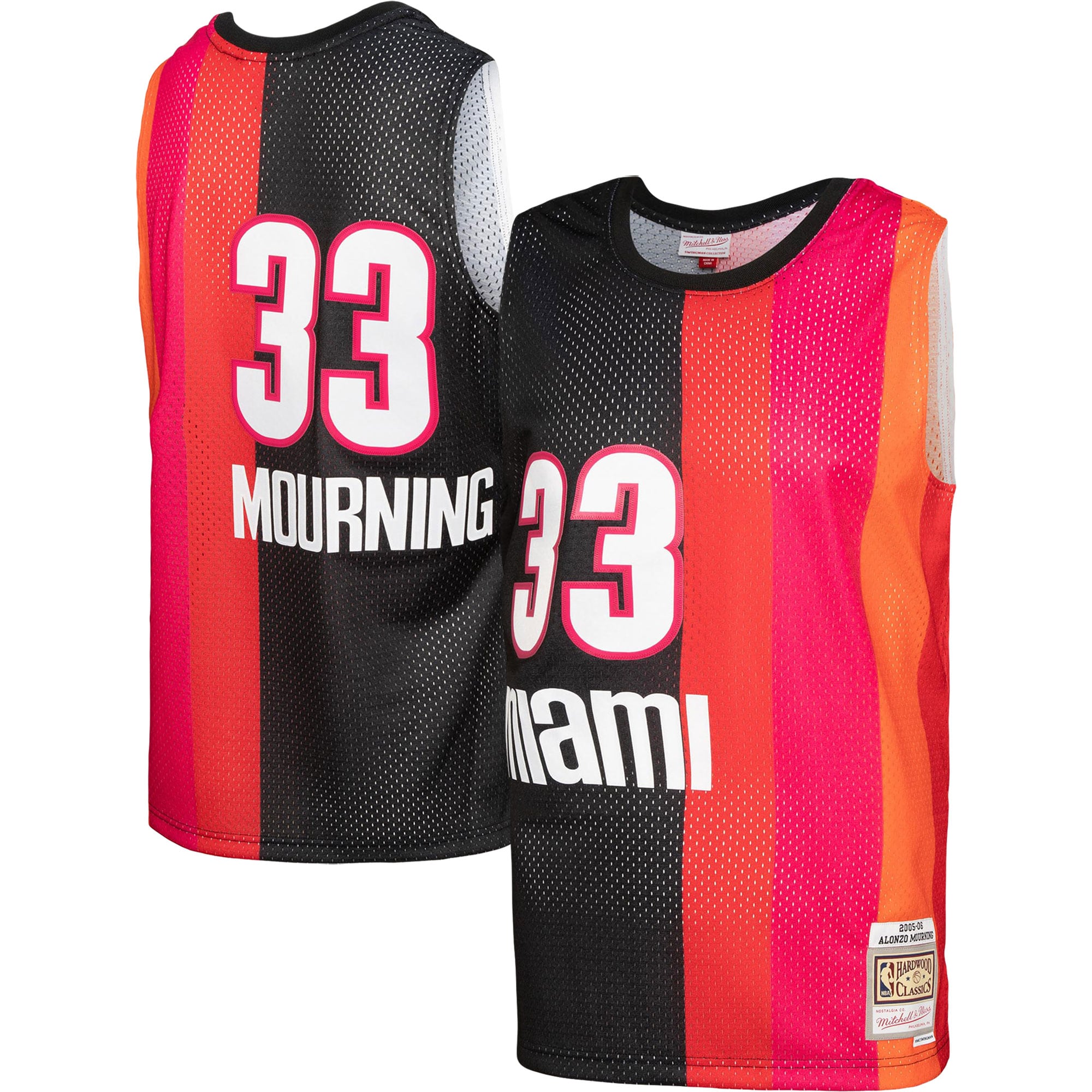 Men's Mitchell & Ness Alonzo Mourning Black/red Miami Heat Hardwood Classics 2005/06 Split Swingman Jersey
