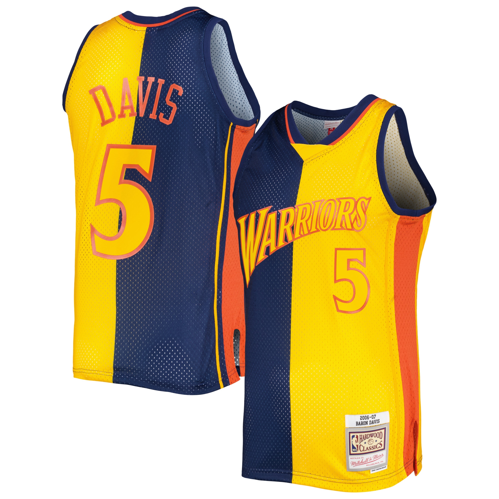 Men's Mitchell & Ness Baron Davis Navy/gold Golden State Warriors Hardwood Classics 2006/07 Split Swingman Jersey