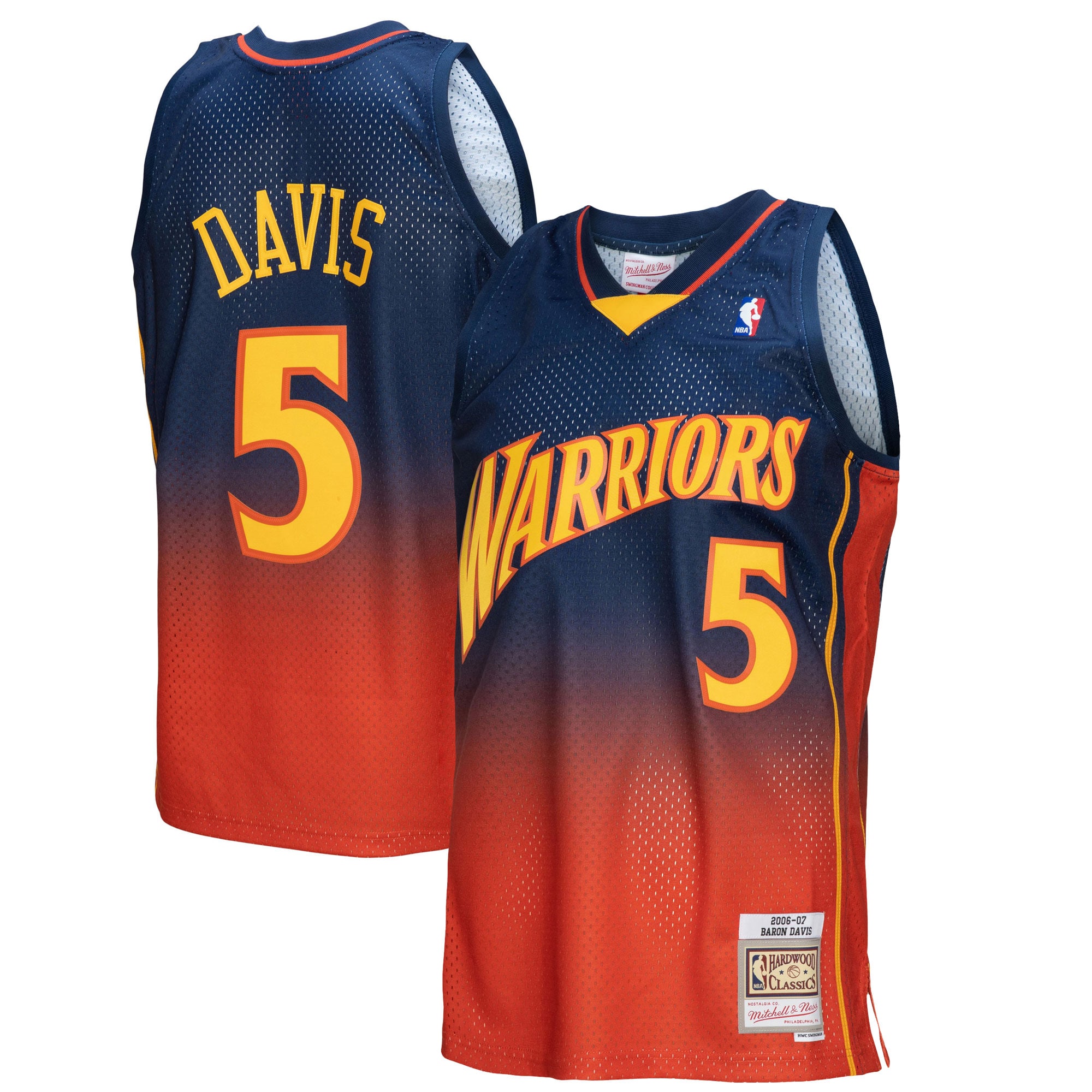 Men's Mitchell & Ness Baron Davis Navy/orange Golden State Warriors 2006/07 Hardwood Classics Fadeaway Swingman Player Jersey