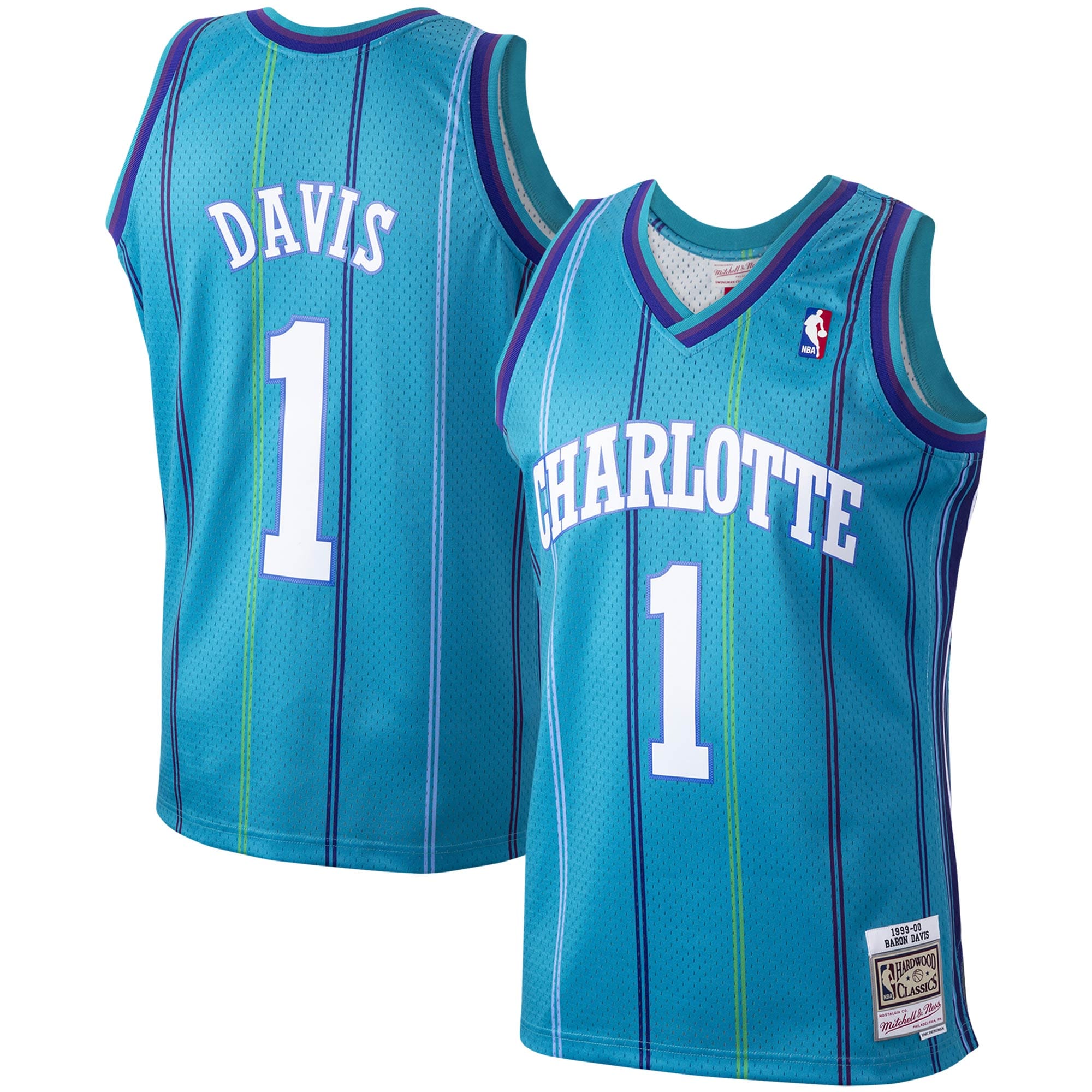 Men's Mitchell & Ness Baron Davis Teal Charlotte Hornets Hardwood Classics 1999-00 Swingman Jersey