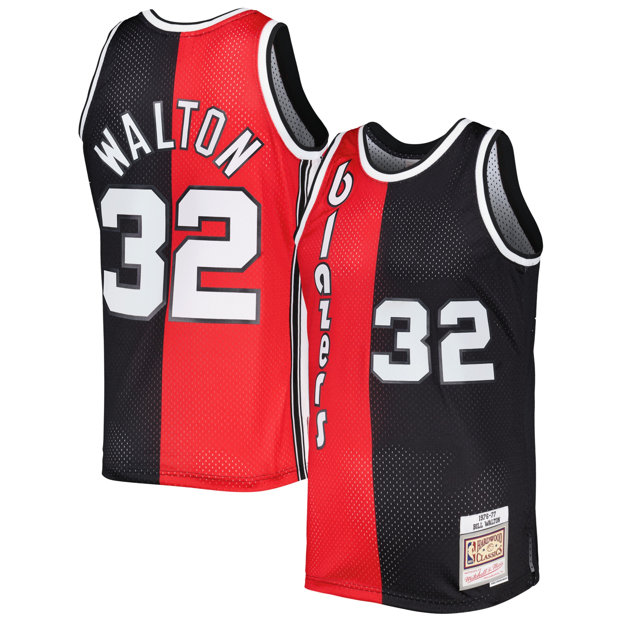 Men's Mitchell & Ness Bill Walton Red/black Portland Trail Blazers Hardwood Classics 1976/77 Split Swingman Jersey