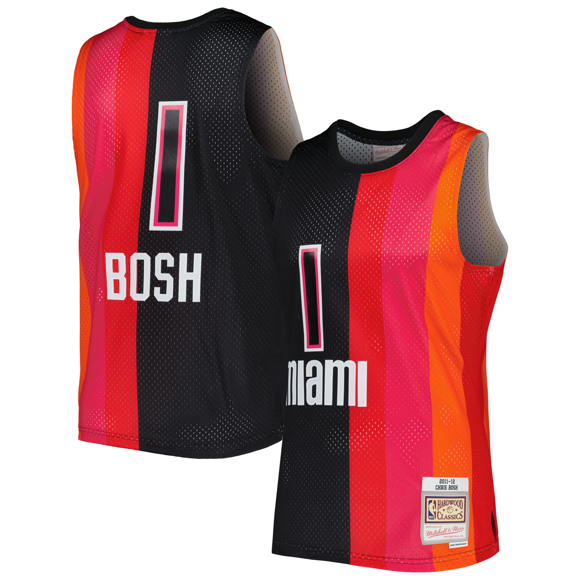 Men's Mitchell & Ness Chris Bosh Black/red Miami Heat Hardwood Classics 2011/12 Split Swingman Jersey