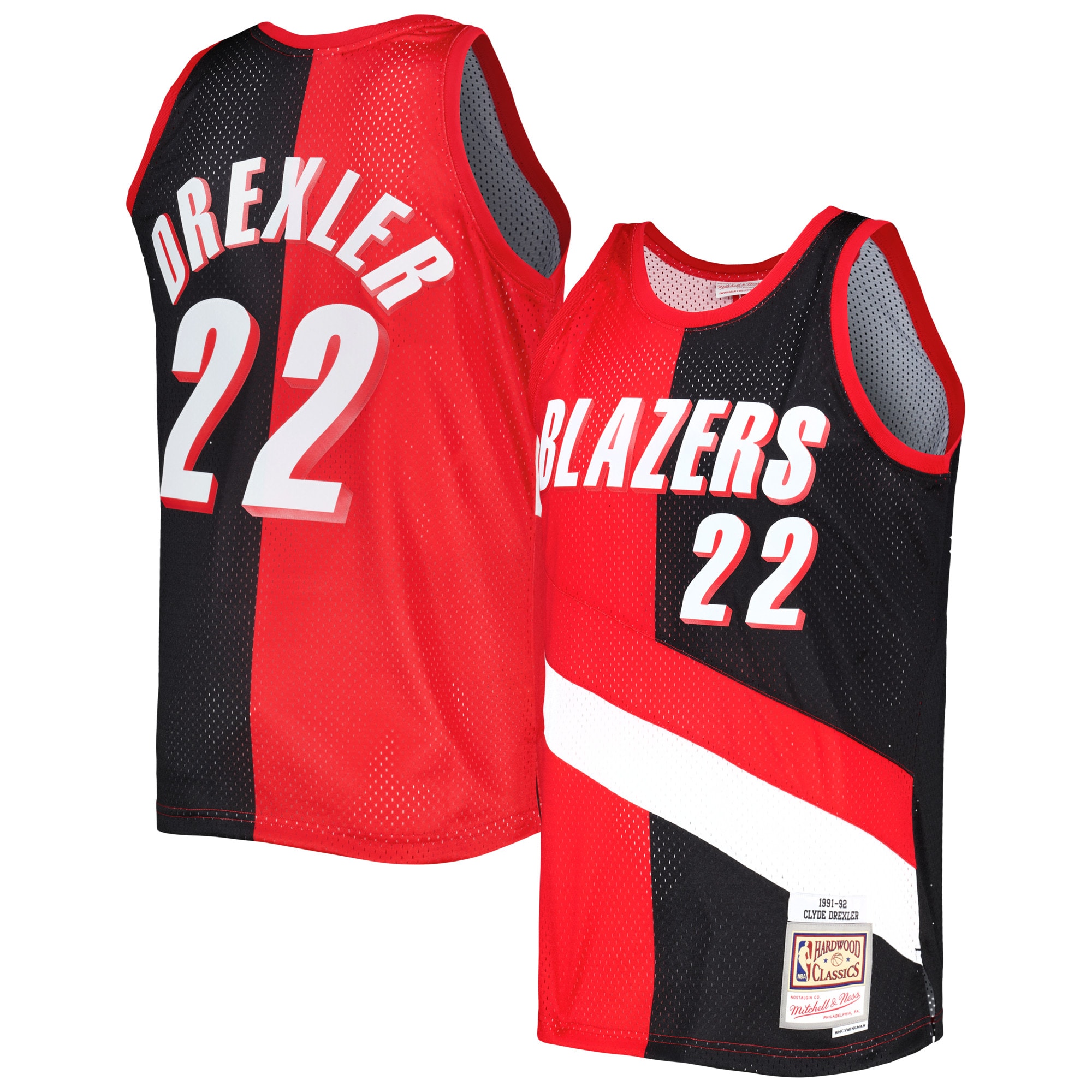 Men's Mitchell & Ness Clyde Drexler Red/black Portland Trail Blazers Hardwood Classics 1991/92 Split Swingman Jersey