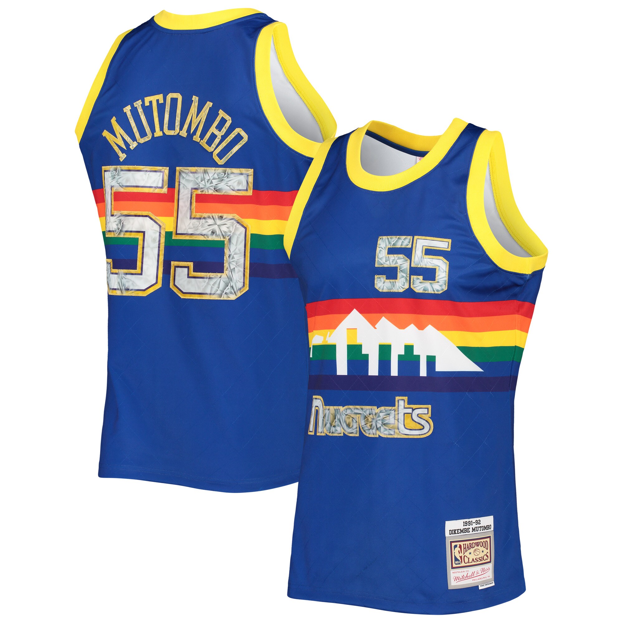 Men's Mitchell & Ness Dikembe Mutombo Royal Denver Nuggets 1996/97 Hardwood Classics Nba 75th Anniversary Diamond Swingman Jersey