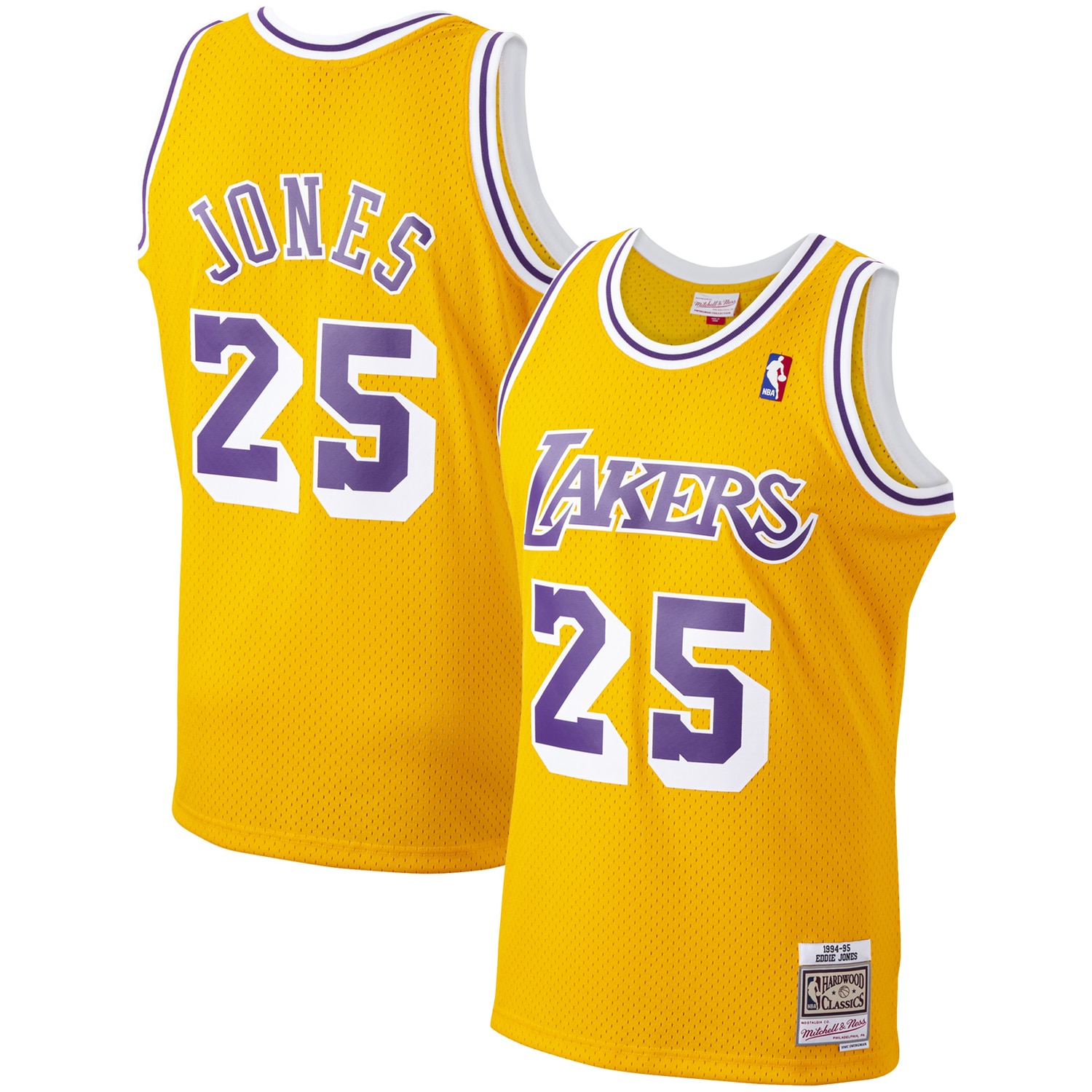 Men's Mitchell & Ness Ed Jones Gold Los Angeles Lakers 1994-95 Hardwood Classics Swingman Player Jersey
