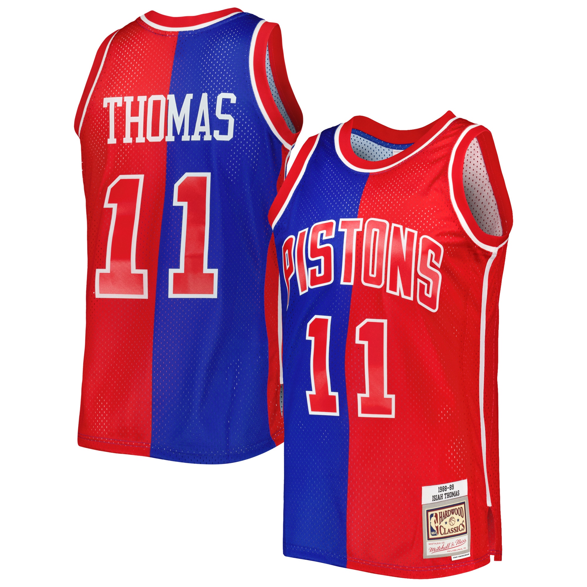 Men's Mitchell & Ness Isiah Thomas Blue/red Detroit Pistons Hardwood Classics 1988/89 Split Swingman Jersey