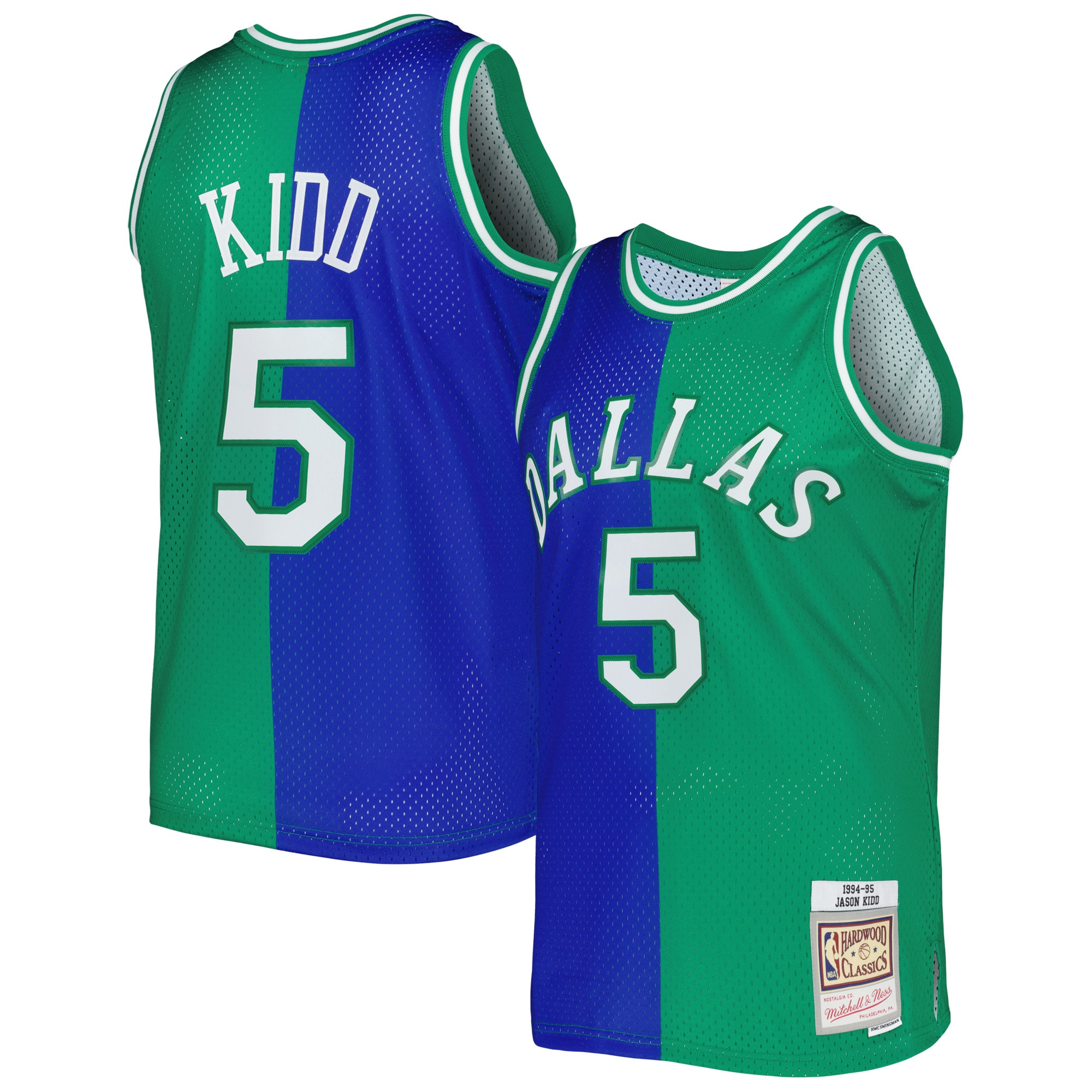 Men's Mitchell & Ness Jason Kidd Blue/green Dallas Mavericks Hardwood Classics 1994/95 Split Swingman Jersey