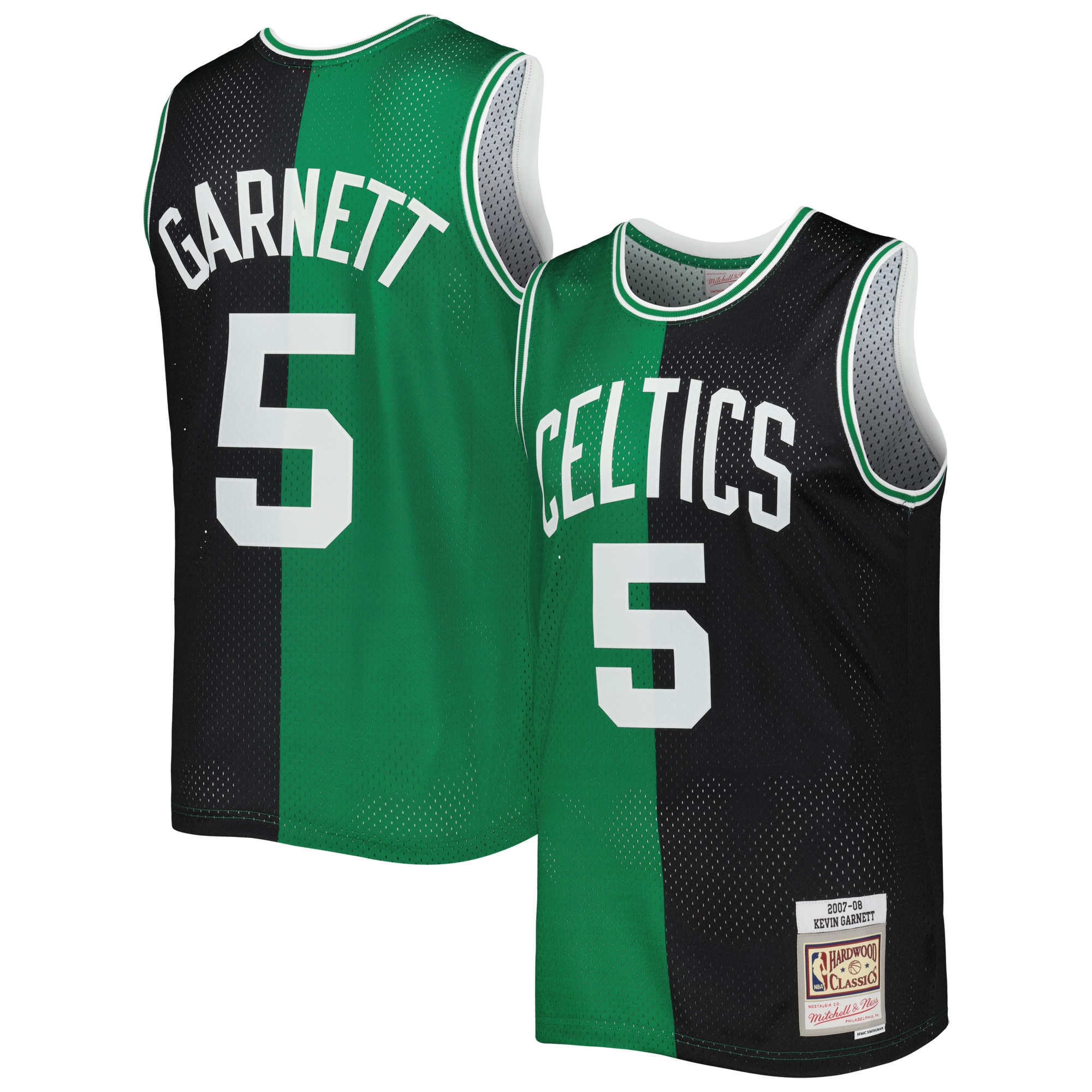 Men's Mitchell & Ness Kevin Garnett Black/kelly Green Boston Celtics Hardwood Classics 2007/08 Split Swingman Jersey
