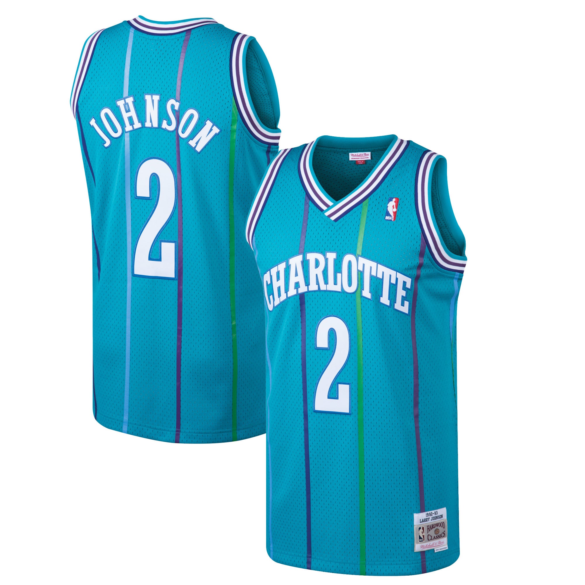 Men's Mitchell & Ness Larry Johnson Teal Charlotte Hornets 1992-93 Hardwood Classics Swingman Jersey