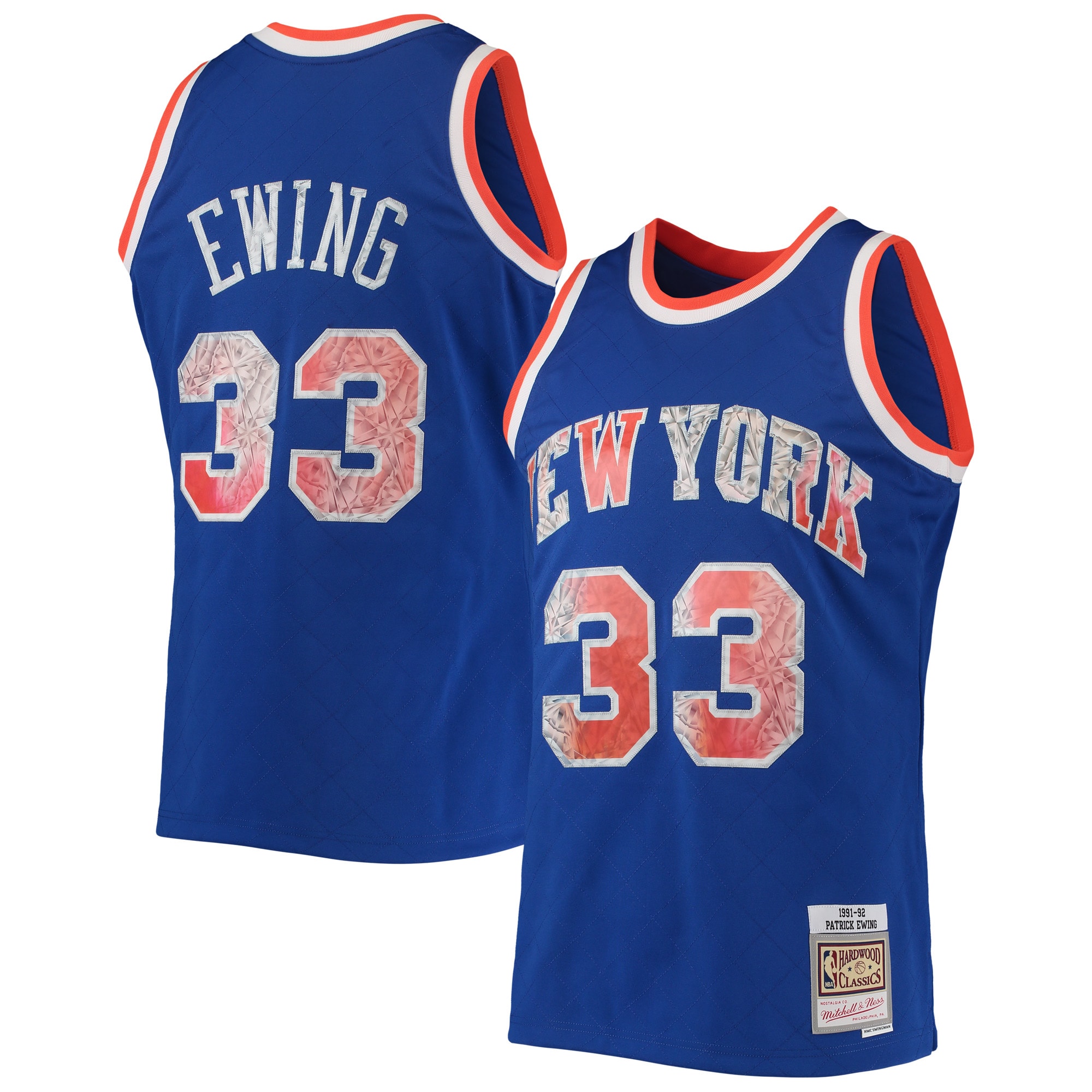 Men's Mitchell & Ness Patrick Ewing Blue New York Knicks 1991/92 Hardwood Classics Nba 75th Anniversary Diamond Swingman Jersey