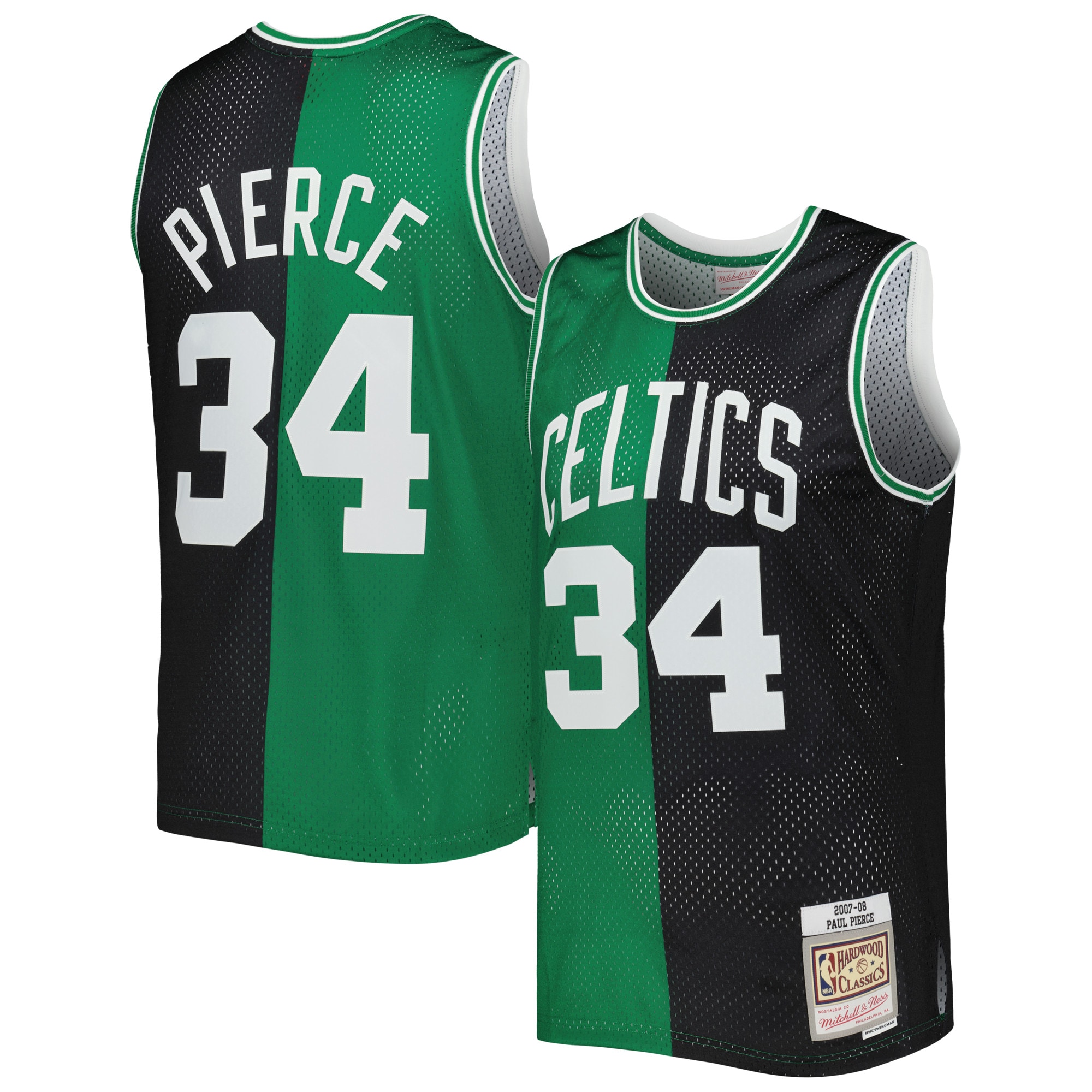 Men's Mitchell & Ness Paul Pierce Black/kelly Green Boston Celtics Hardwood Classics 2007/08 Split Swingman Jersey
