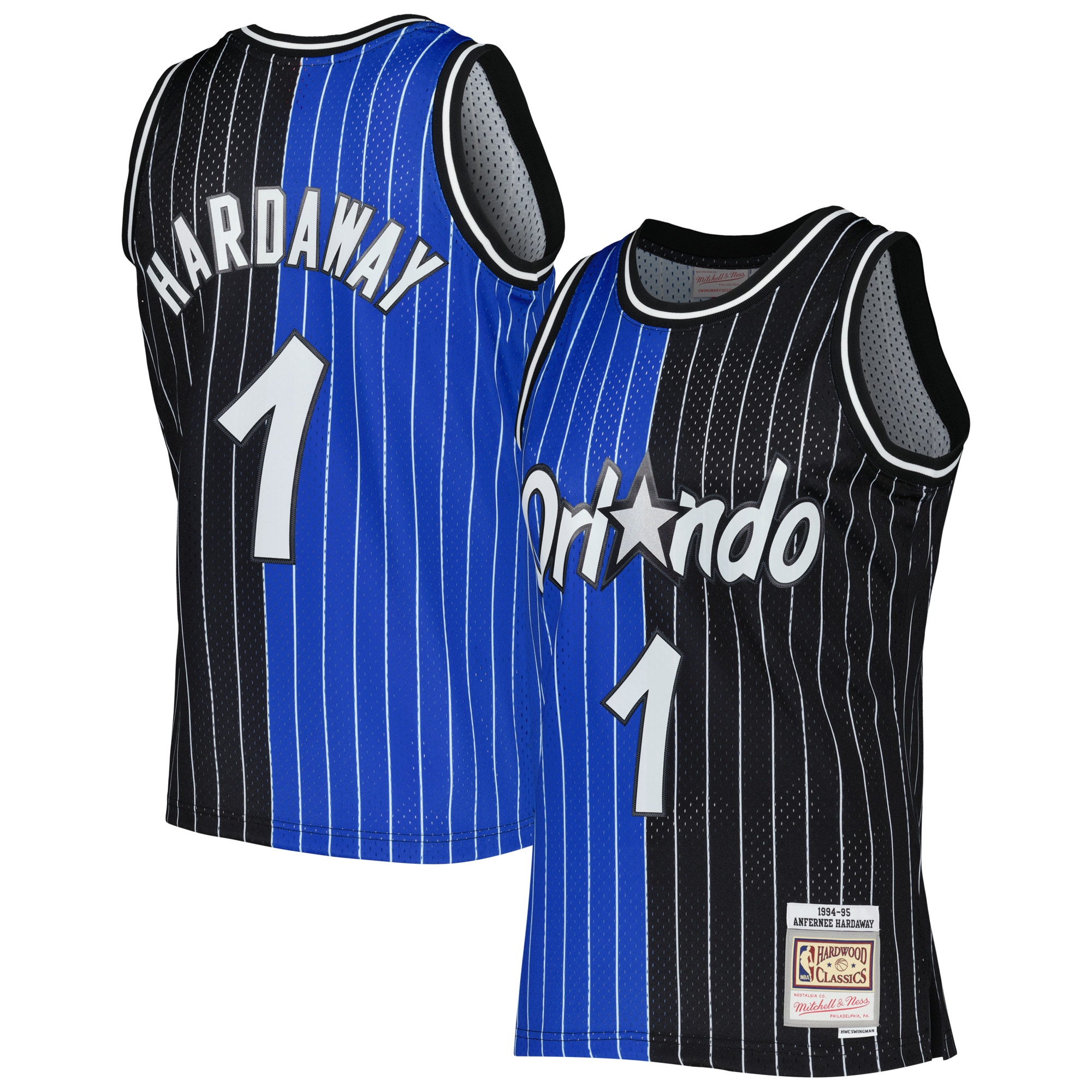 Men's Mitchell & Ness Penny Hardaway Blue/black Orlando Magic Hardwood Classics 1994/95 Split Swingman Jersey
