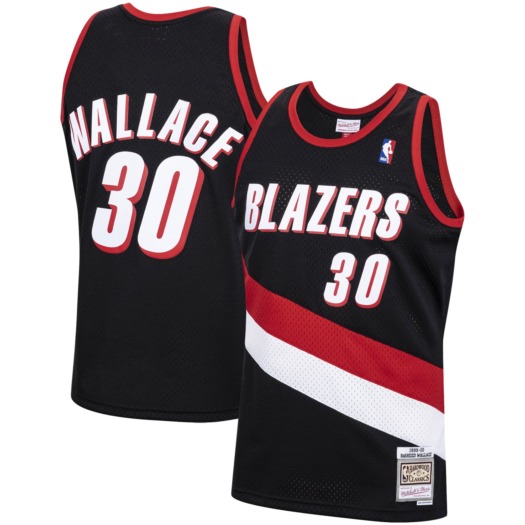 Men's Mitchell & Ness Rasheed Wallace Black Portland Trail Blazers 1999-00 Hardwood Classics Swingman Jersey
