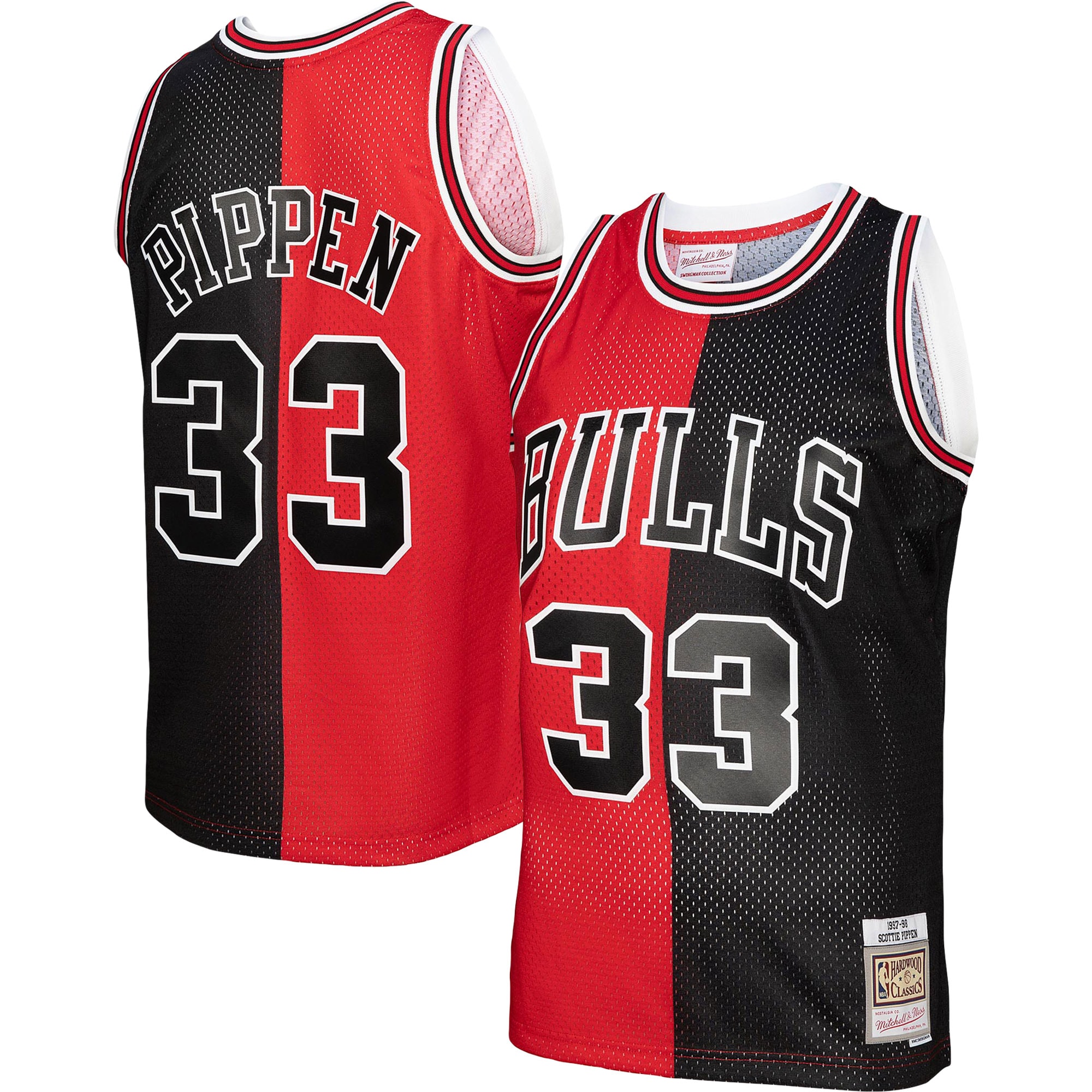 Men's Mitchell & Ness Scottie Pippen Red/black Chicago Bulls Hardwood Classics 1997/98 Split Swingman Jersey