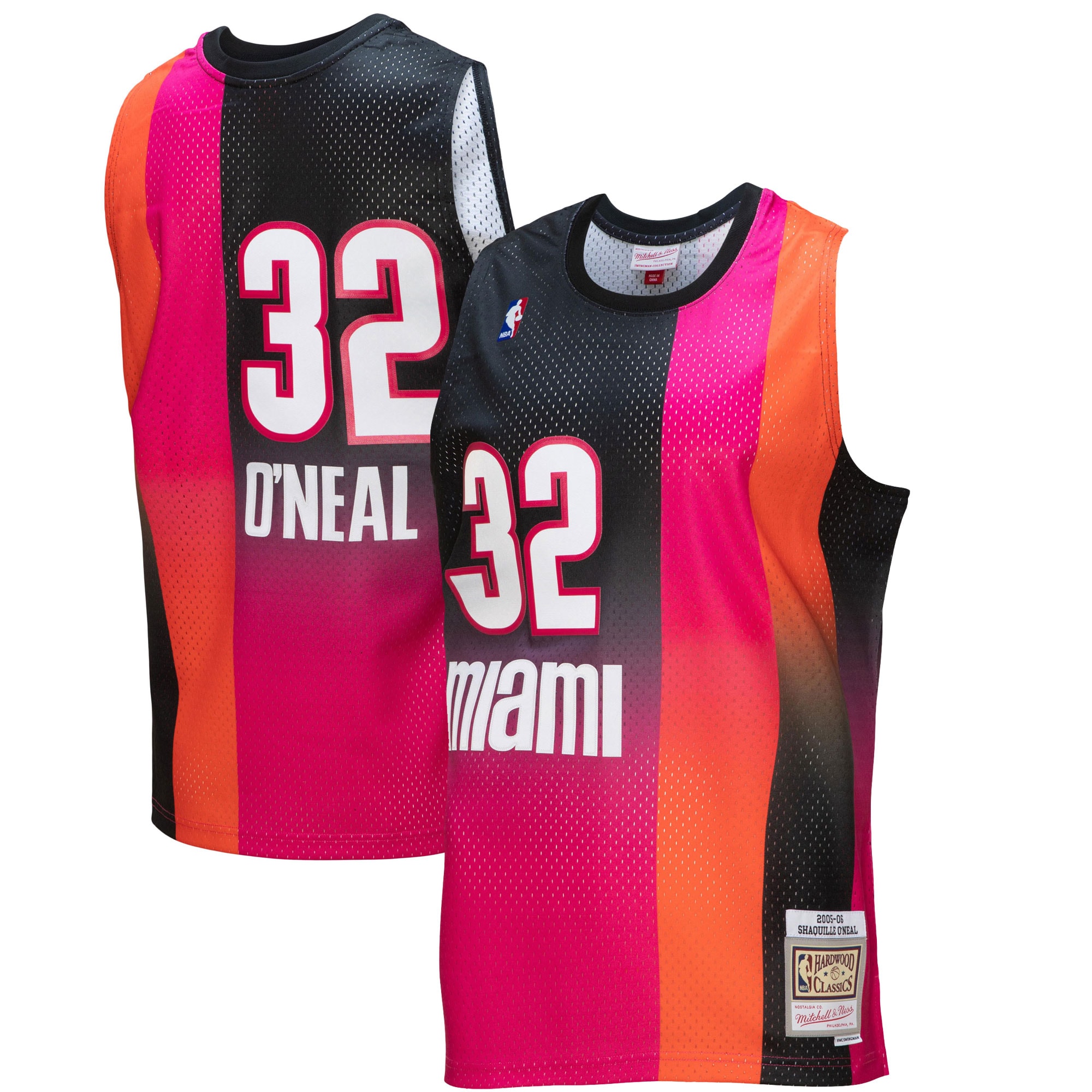 Men's Mitchell & Ness Shaquille O'neal Pink/black Miami Heat 2005/06 Hardwood Classics Fadeaway Swingman Player Jersey